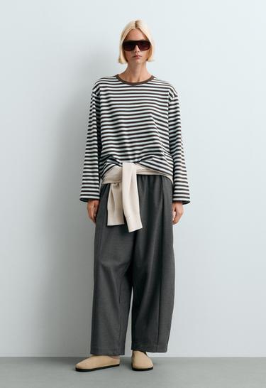 100% cotton Boxy long-sleeved T-shirt — CHARCOAL GREY 1