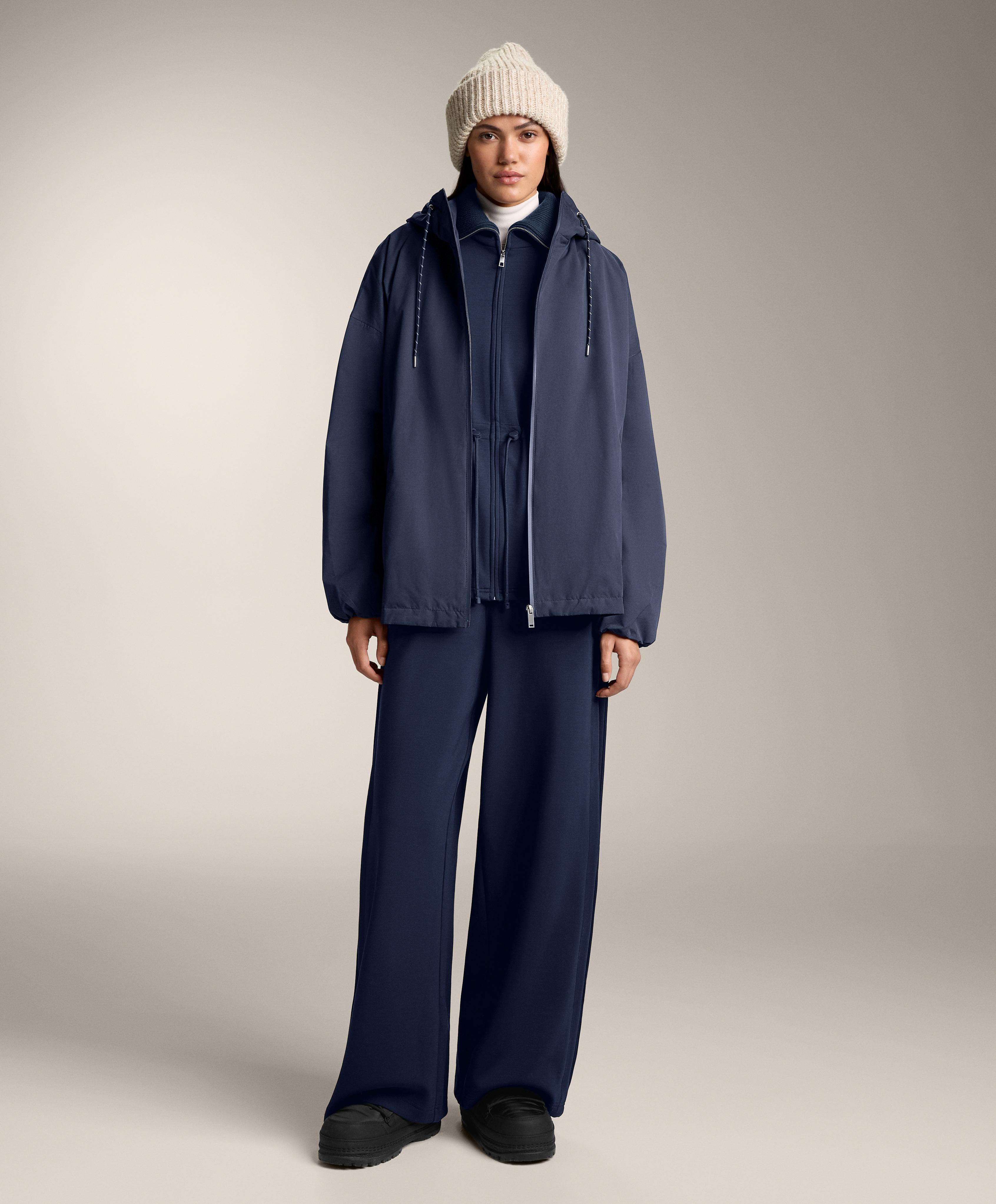 Adjustable waist knit collar jacket with brushed modal — NAVY BLUE