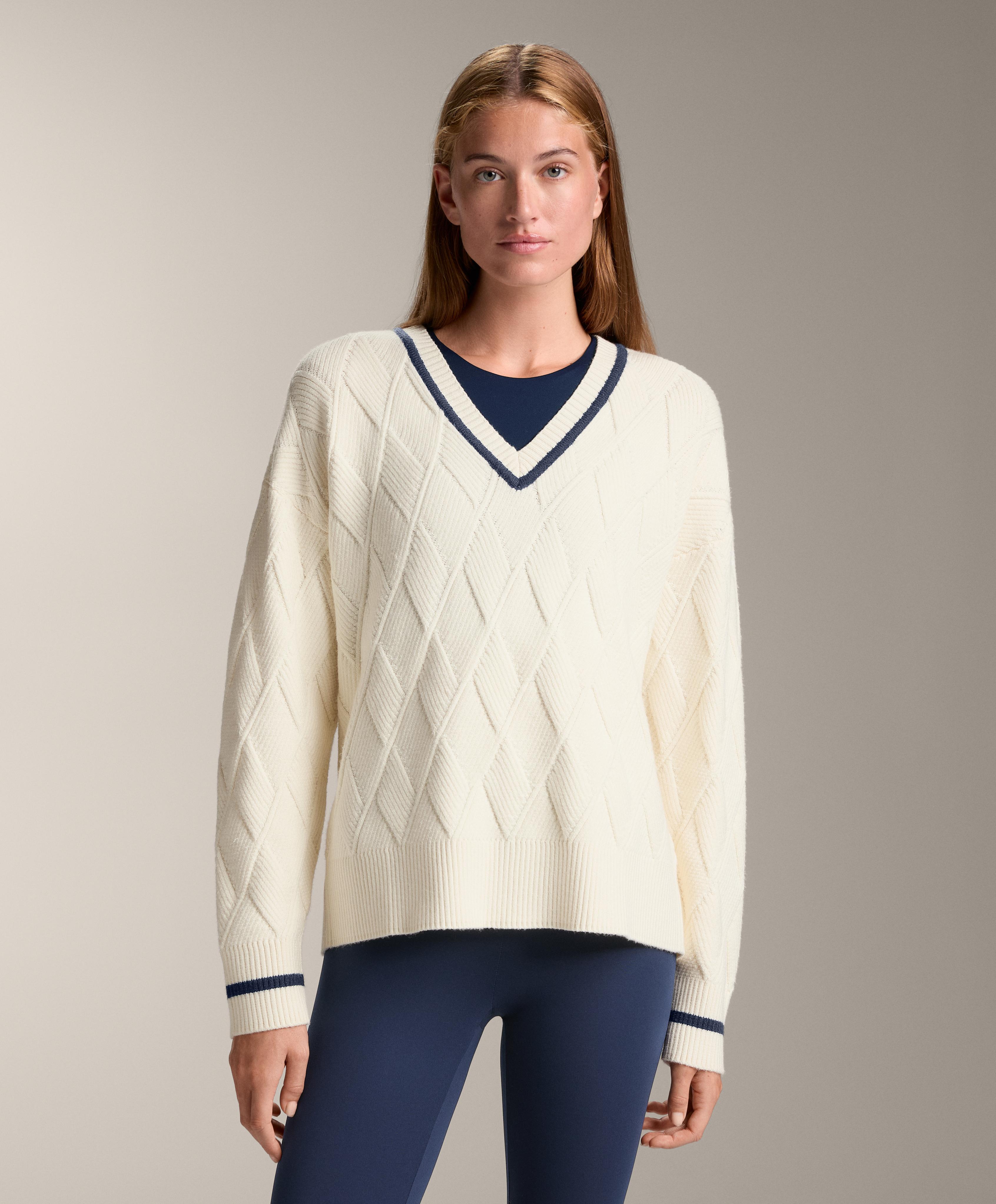 Strickpullover mit Struktur, Rautenmuster und V-Ausschnitt Strickpullover mit Struktur, Rautenmuster und V-Ausschnitt