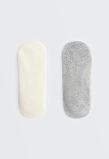 2 pairs of cotton blend yoga and Pilates sneaker socks with crossover straps — VANILLA 2