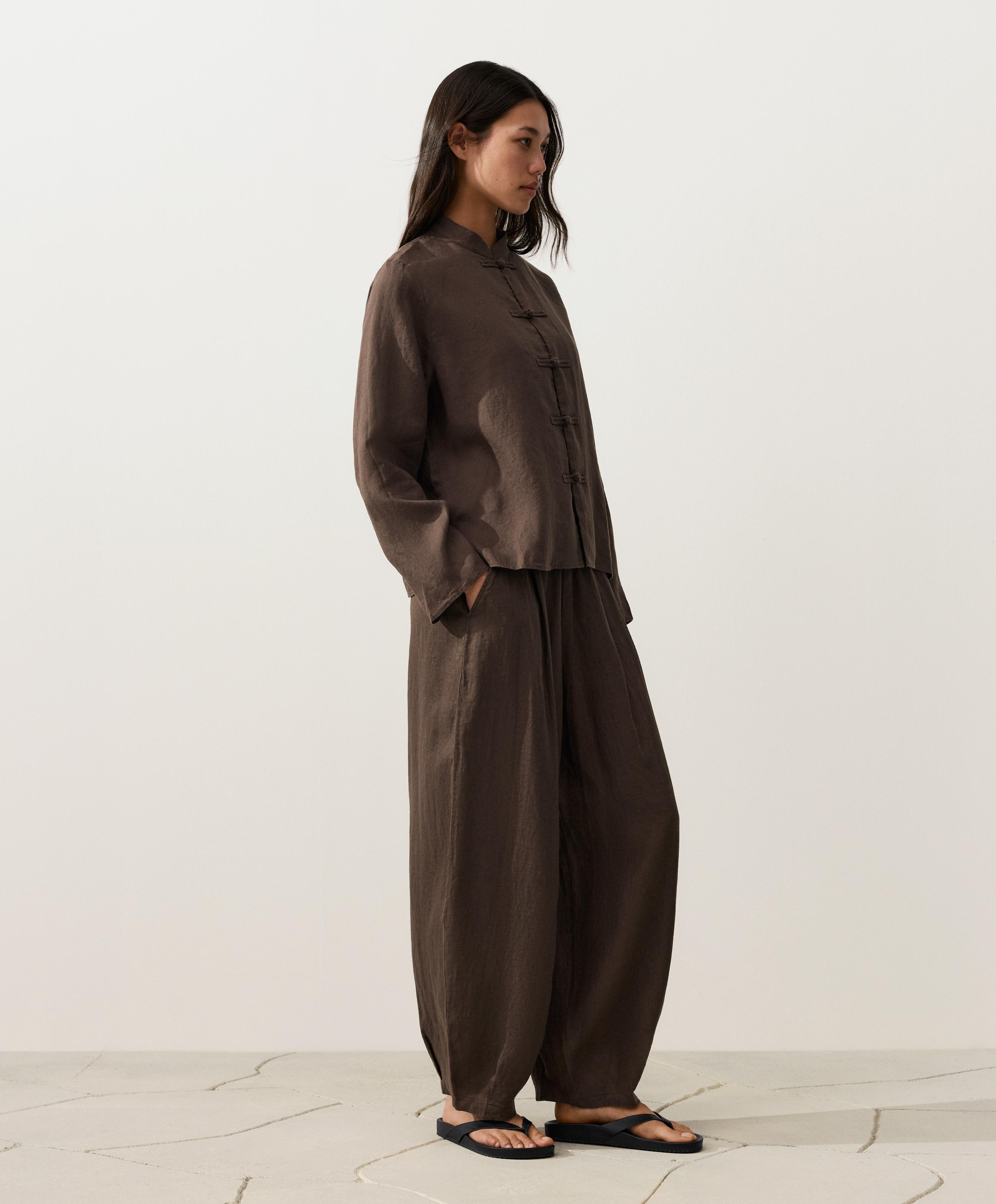100% linen balloon trousers — DARK BROWN
