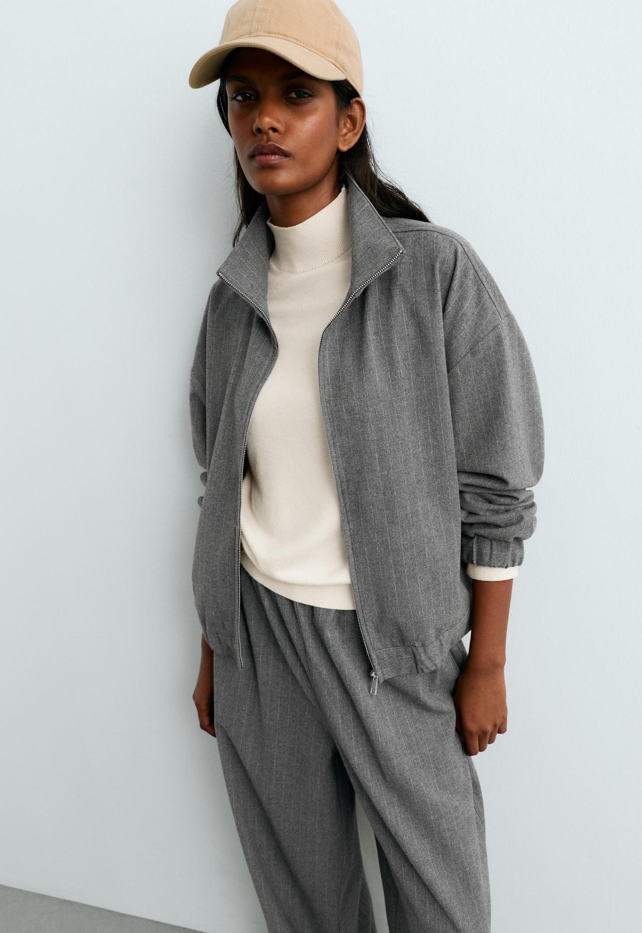 Pinstripe jacket, 15% wool — MID GREY