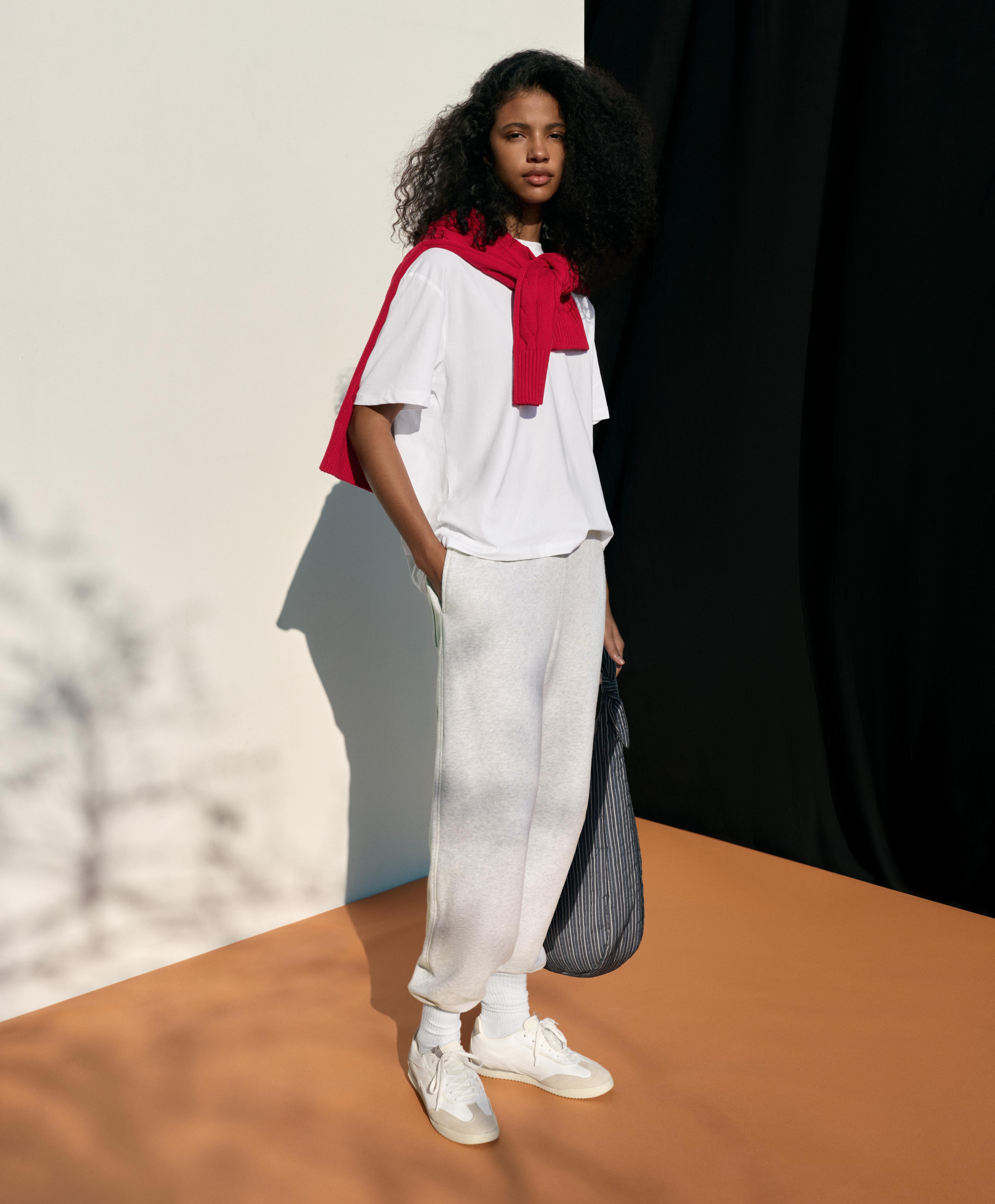 Cotton blend fleece joggers — PALE GREY MELANGE