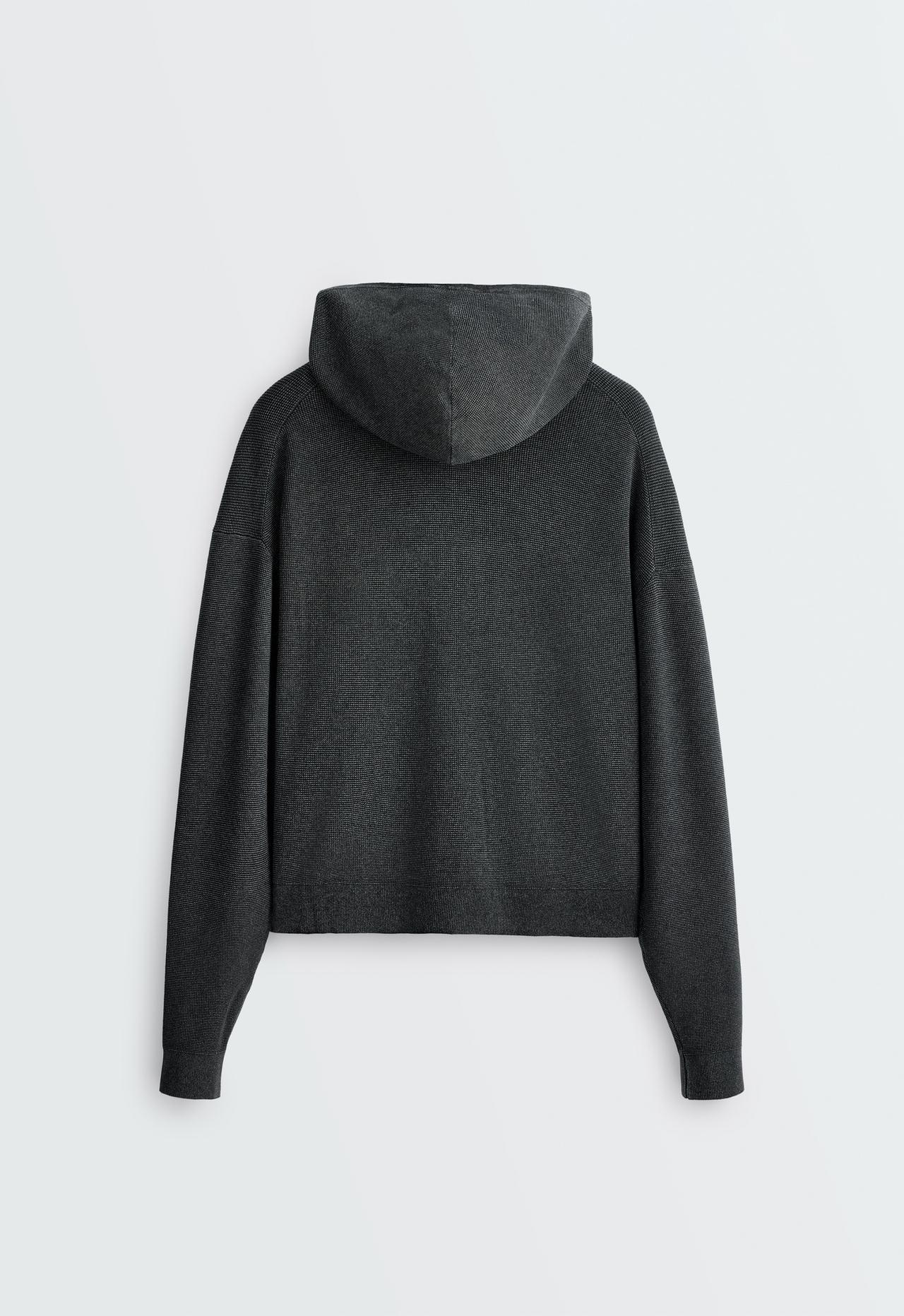 Hooded waffle knit jacket — DARK ANTHRACITE
