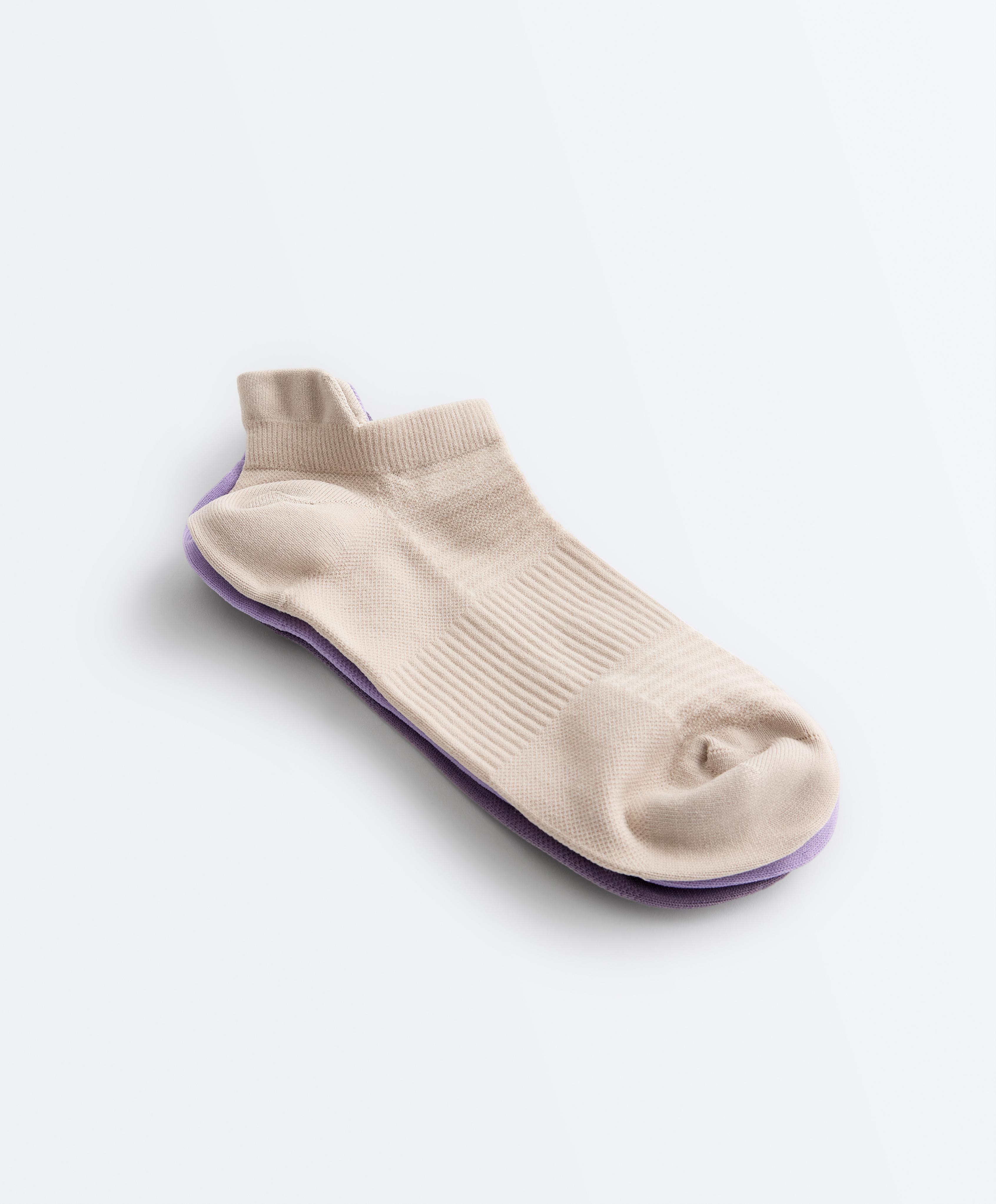3 pairs of polyamide blend sports sneaker socks with heel tab — WASHED PURPLE