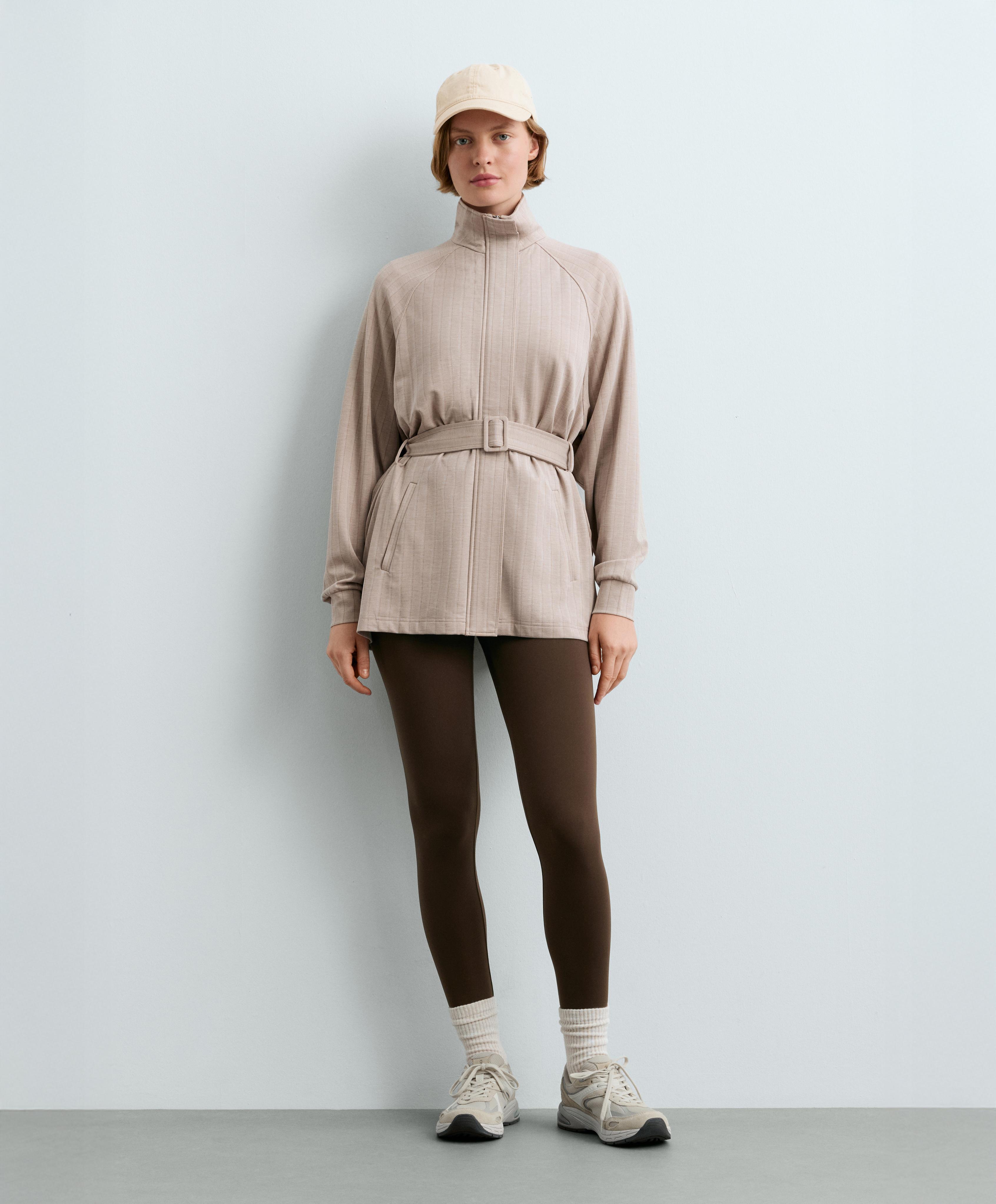 Striped soft-touch belted jacket — SOFT MINK