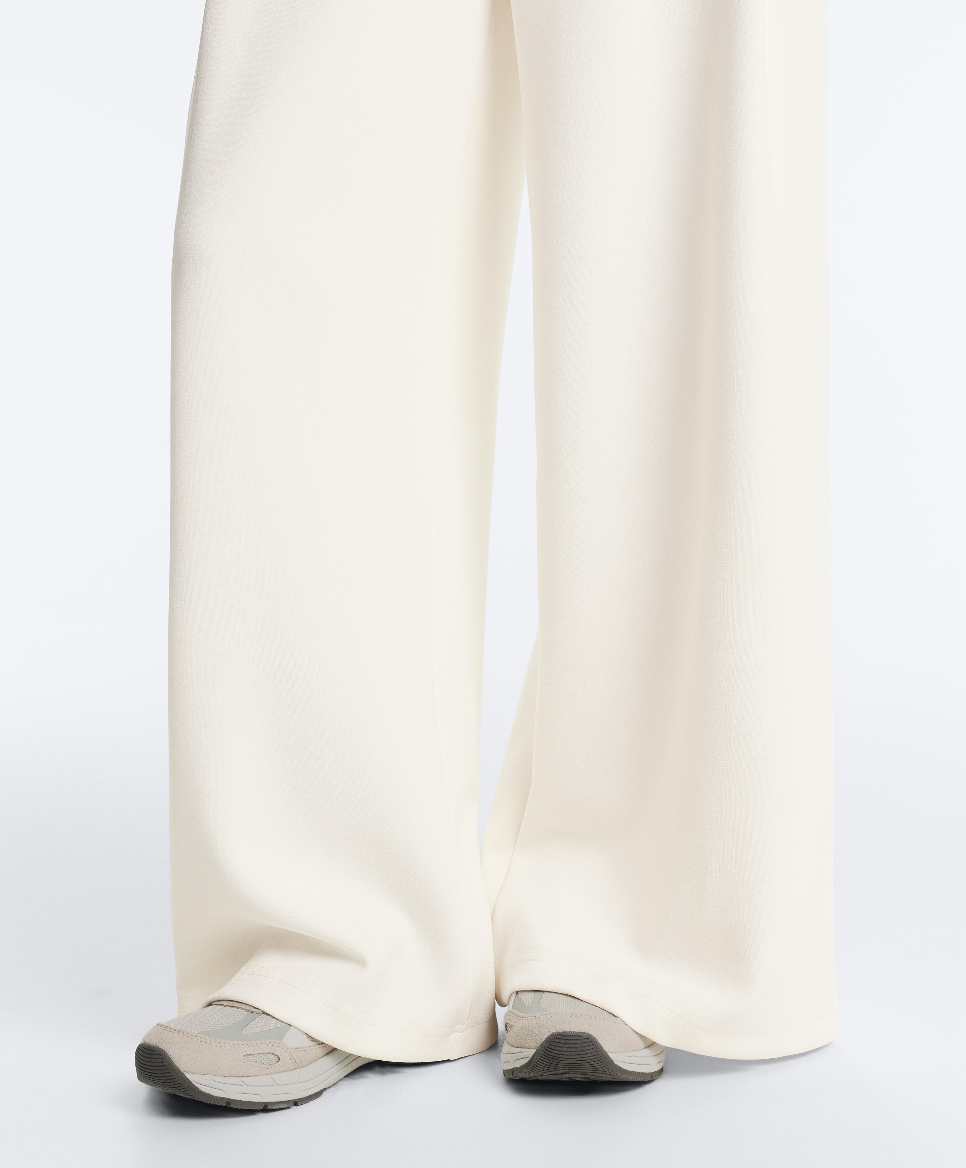 High rise twill wide-leg trousers with pleats — PALE ECRU