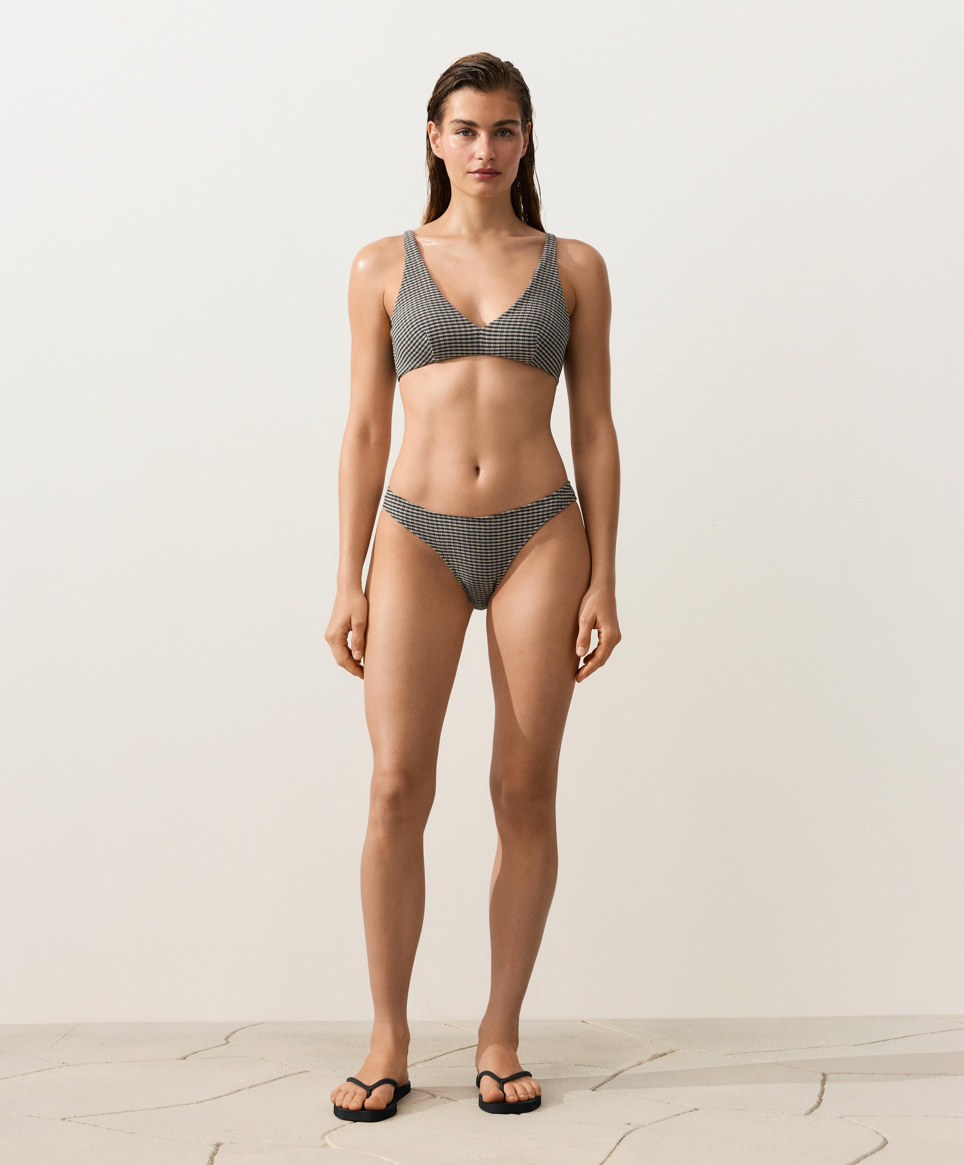 Mini checked halter bikini top — BLACK