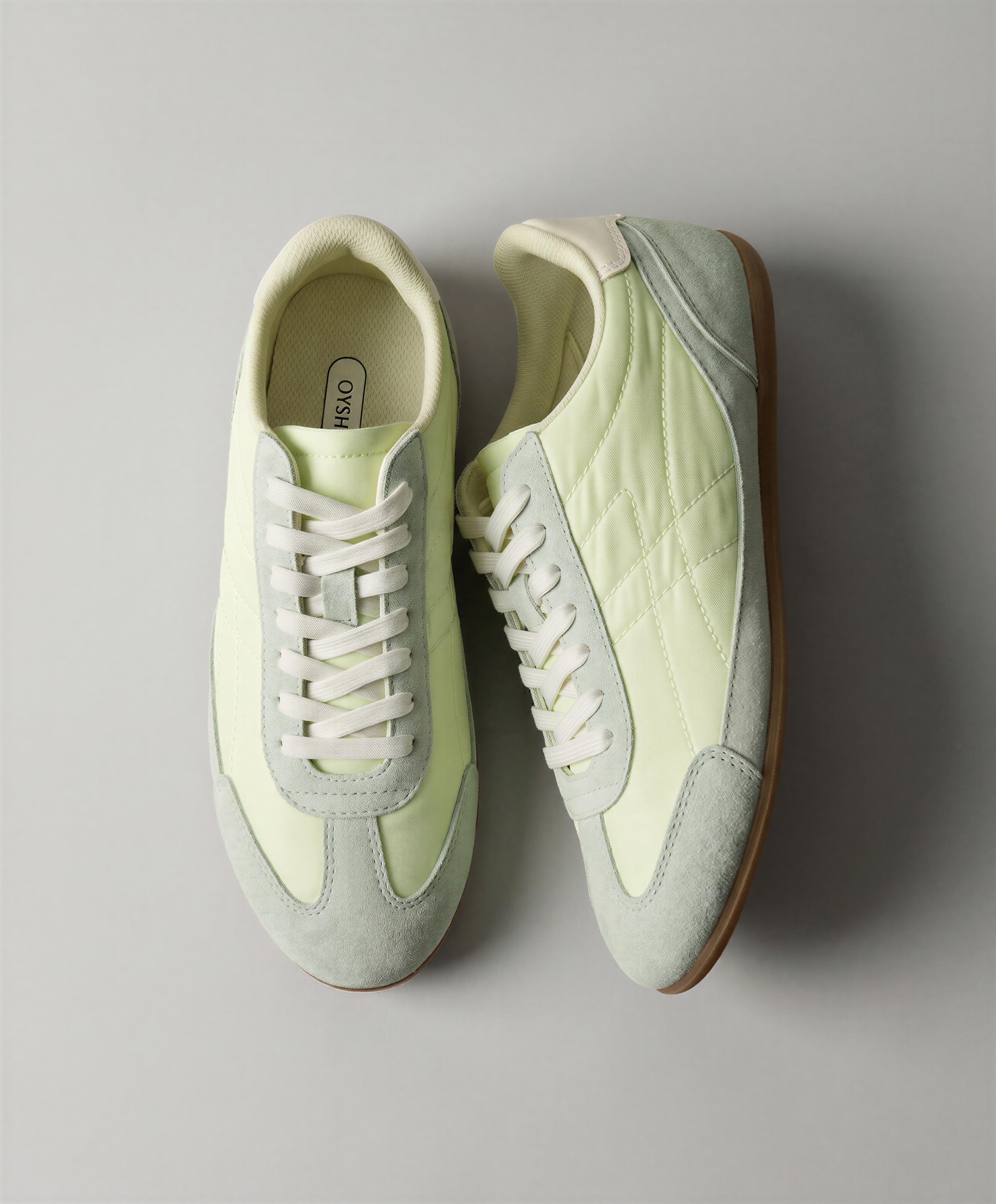 Combined split-leather and fabric trainers — GREEN