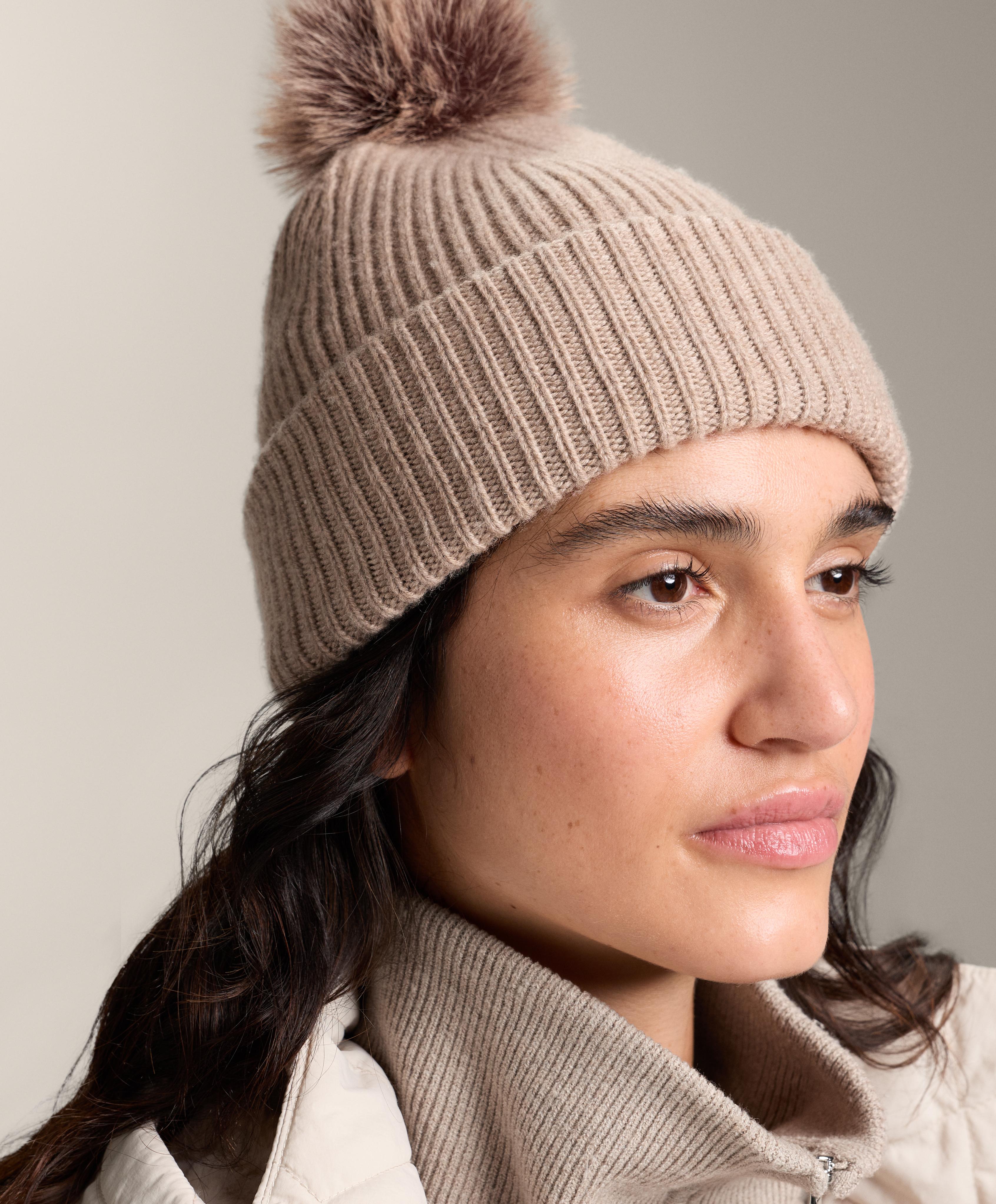 Wool blend knit pompom hat