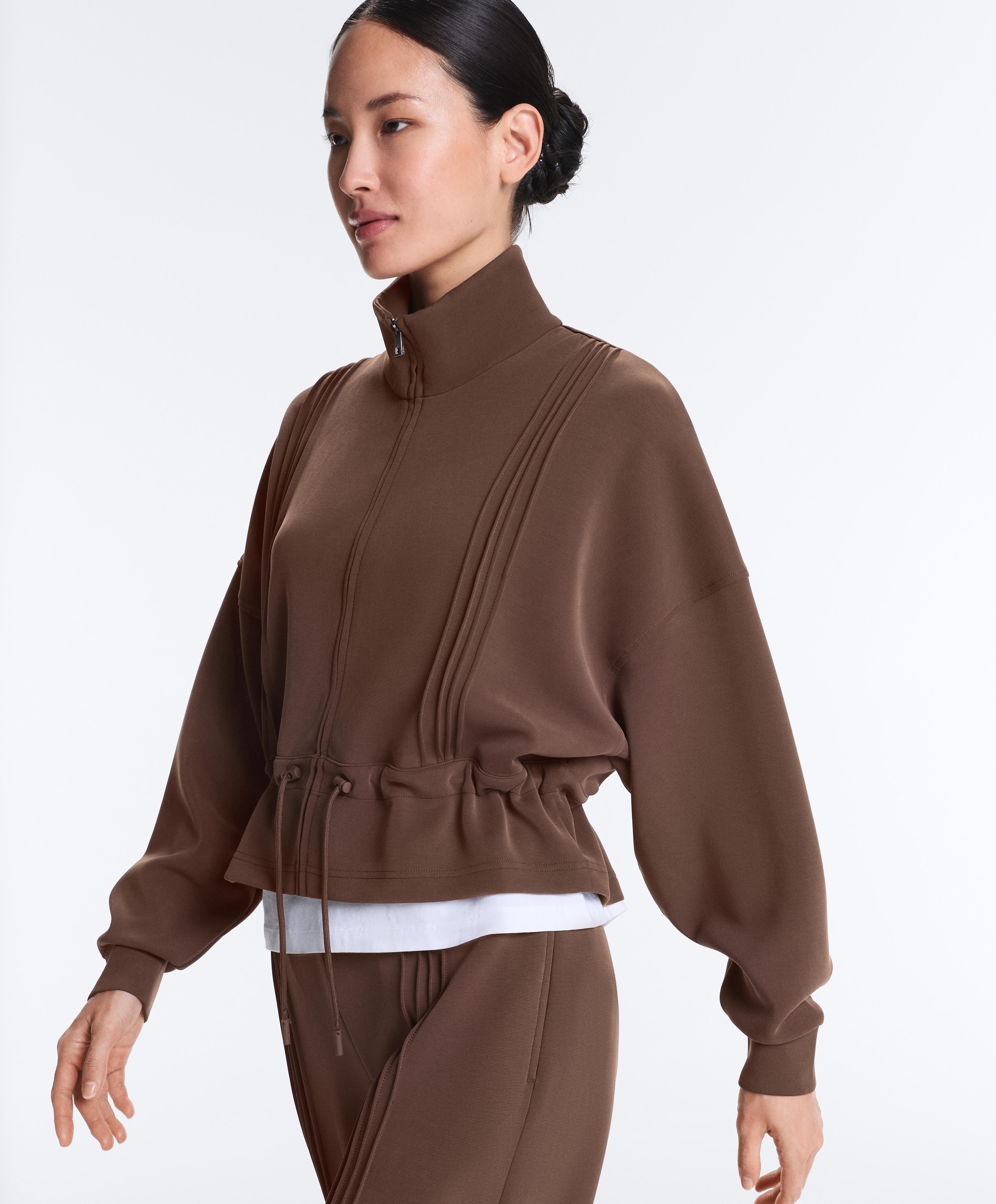 Soft-touch modal jacket with rib trim — MID-BROWN