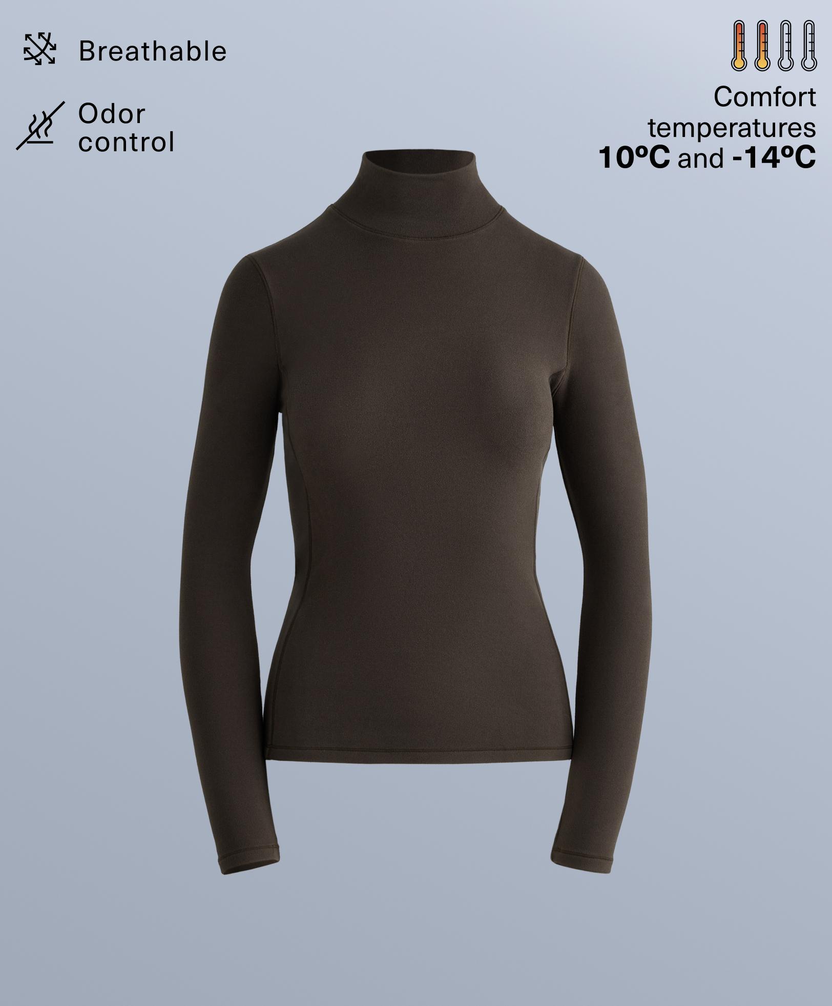 High-neck thermal base layer fleece top — DARK BROWN