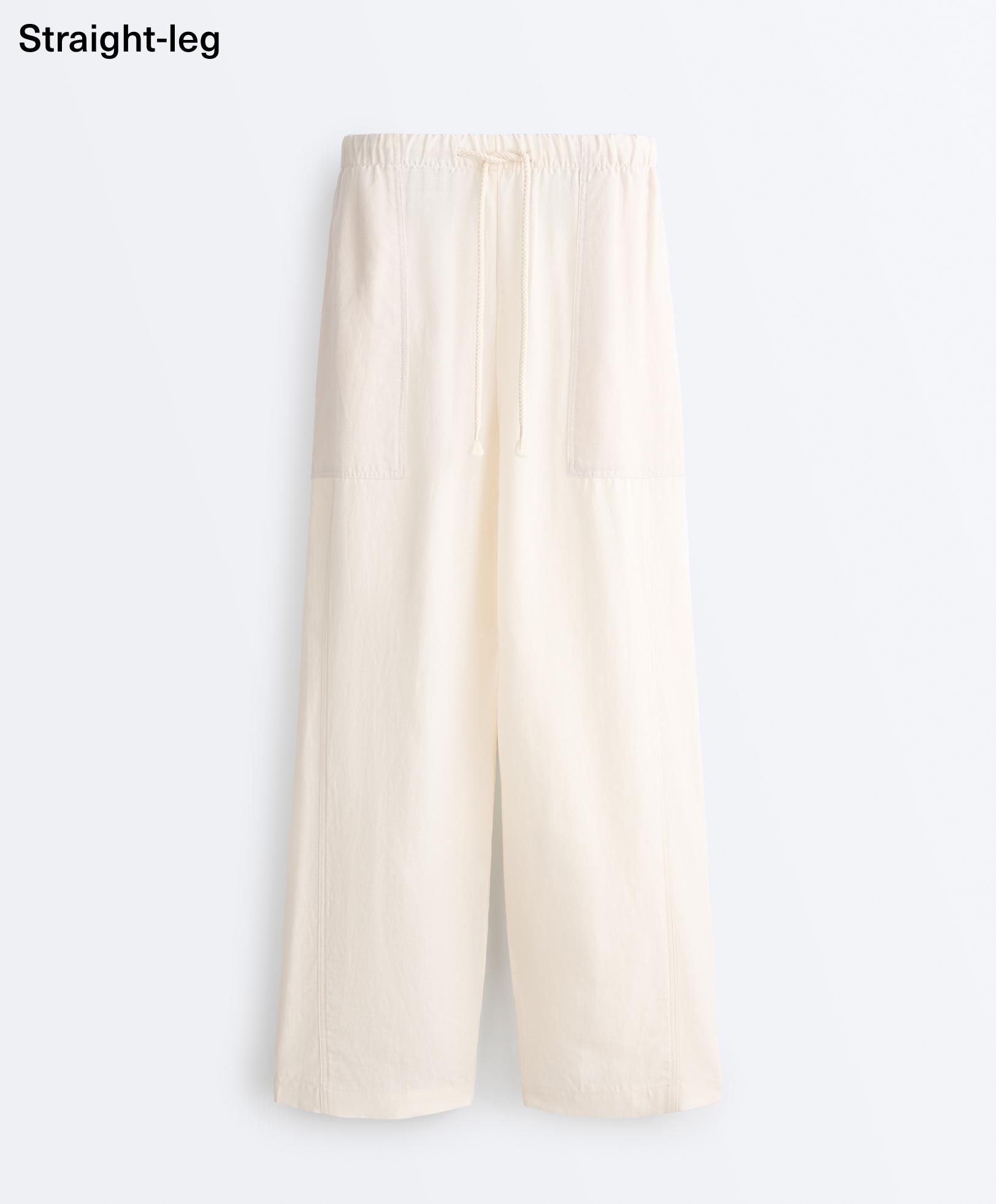 Lyocell blend and 24% linen straight trousers — PALE ECRU