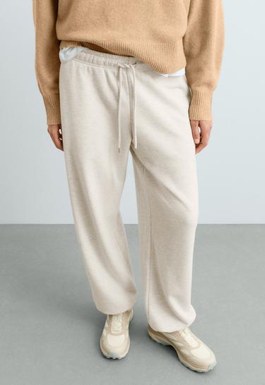 Adjustable cotton-blend fleece straight trousers — OATMEAL 3