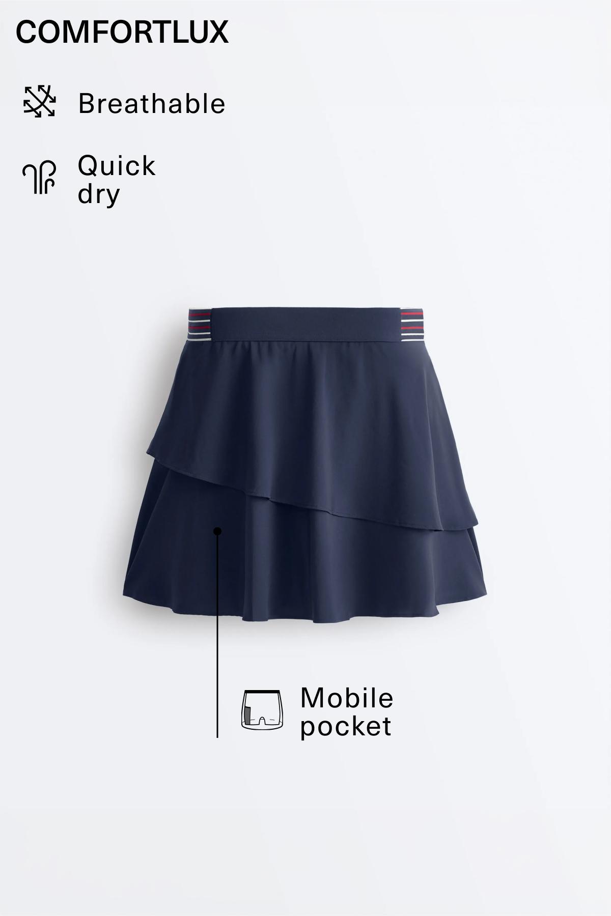 Comfortlux high-rise short skirt with ruffled hem — NAVY BLUE