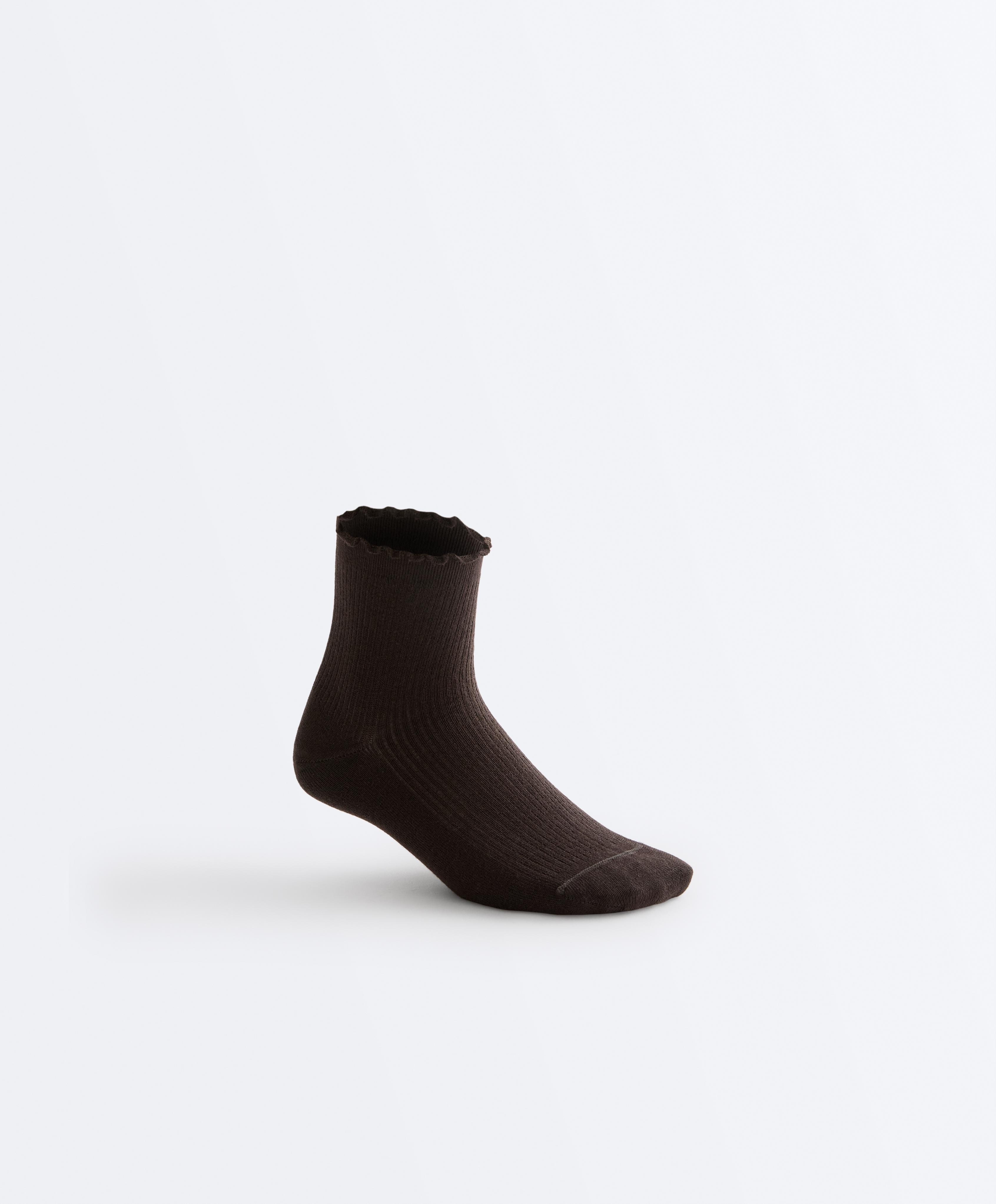 3 pairs of cotton blend quarter socks with curled edge — CHOCOLATE      