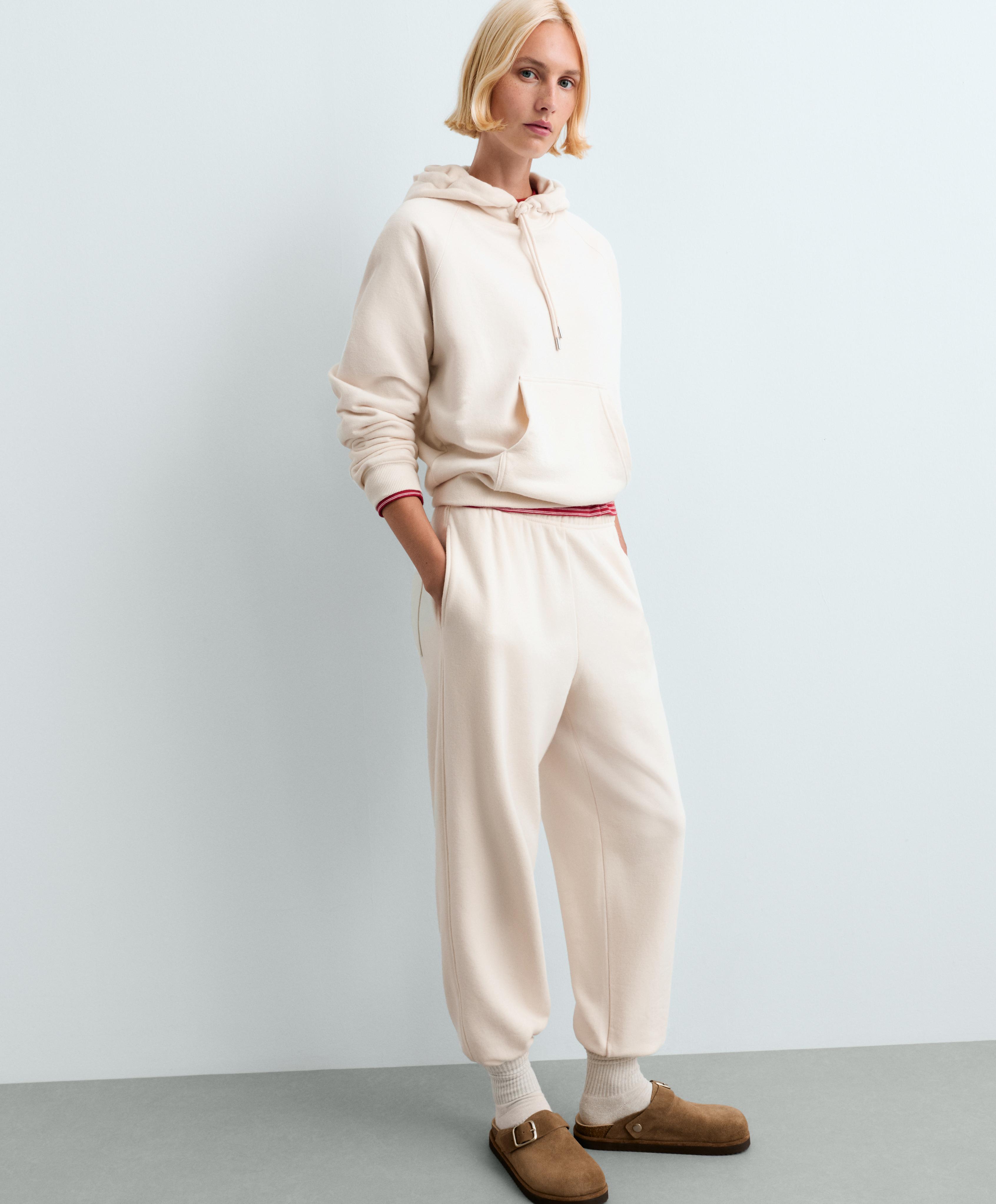Cotton-blend fleece joggers — PALE ECRU