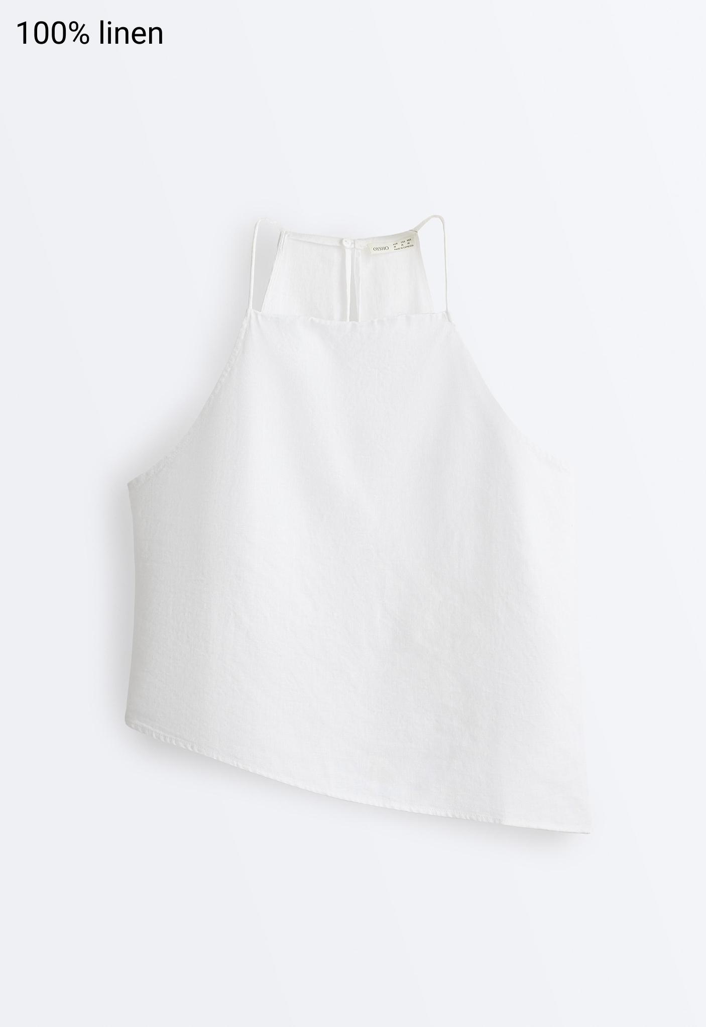 Asymmetric 100% linen sleeveless top — WHITE 