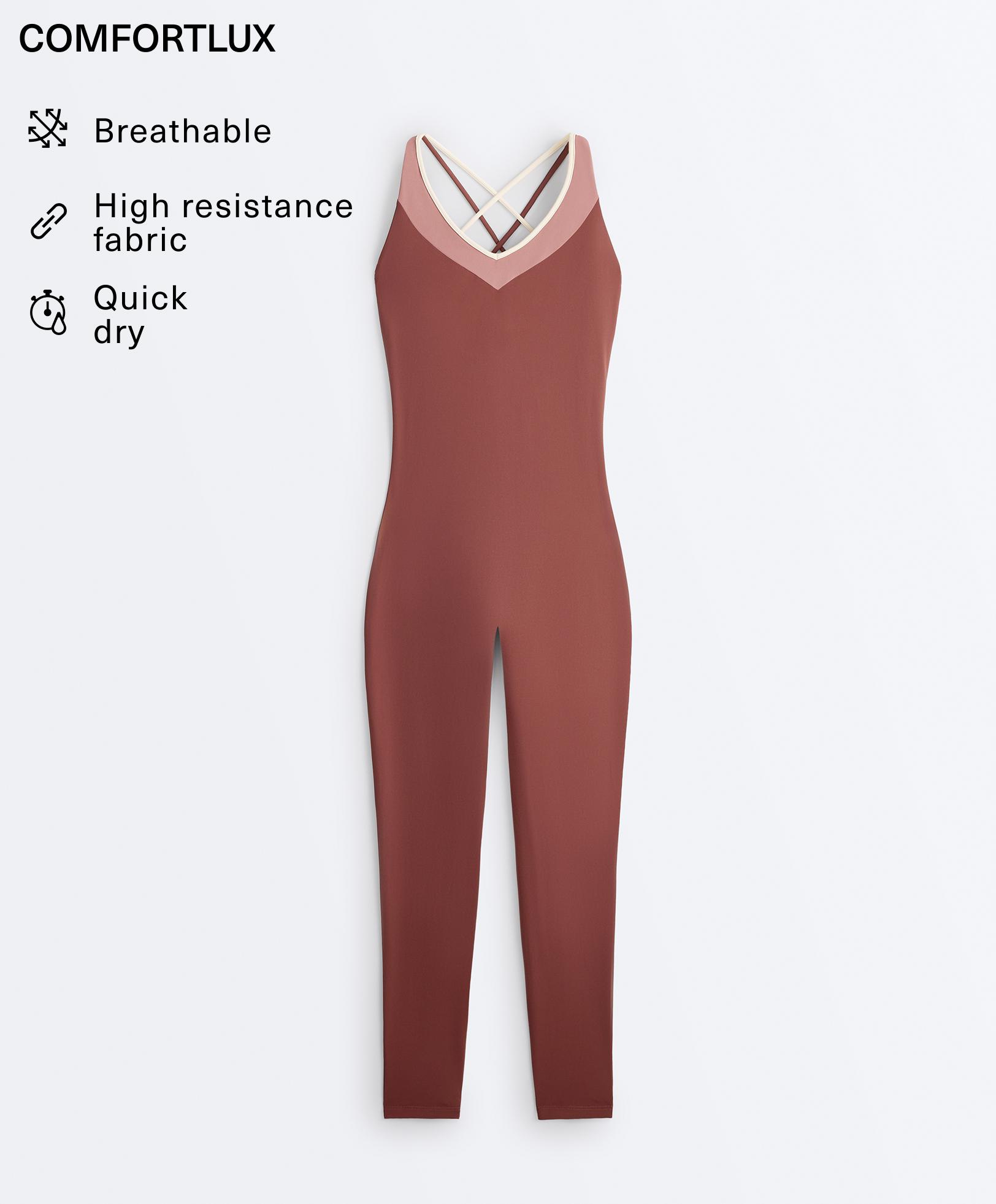 Comfortlux block long jumpsuit — MAHOGANY