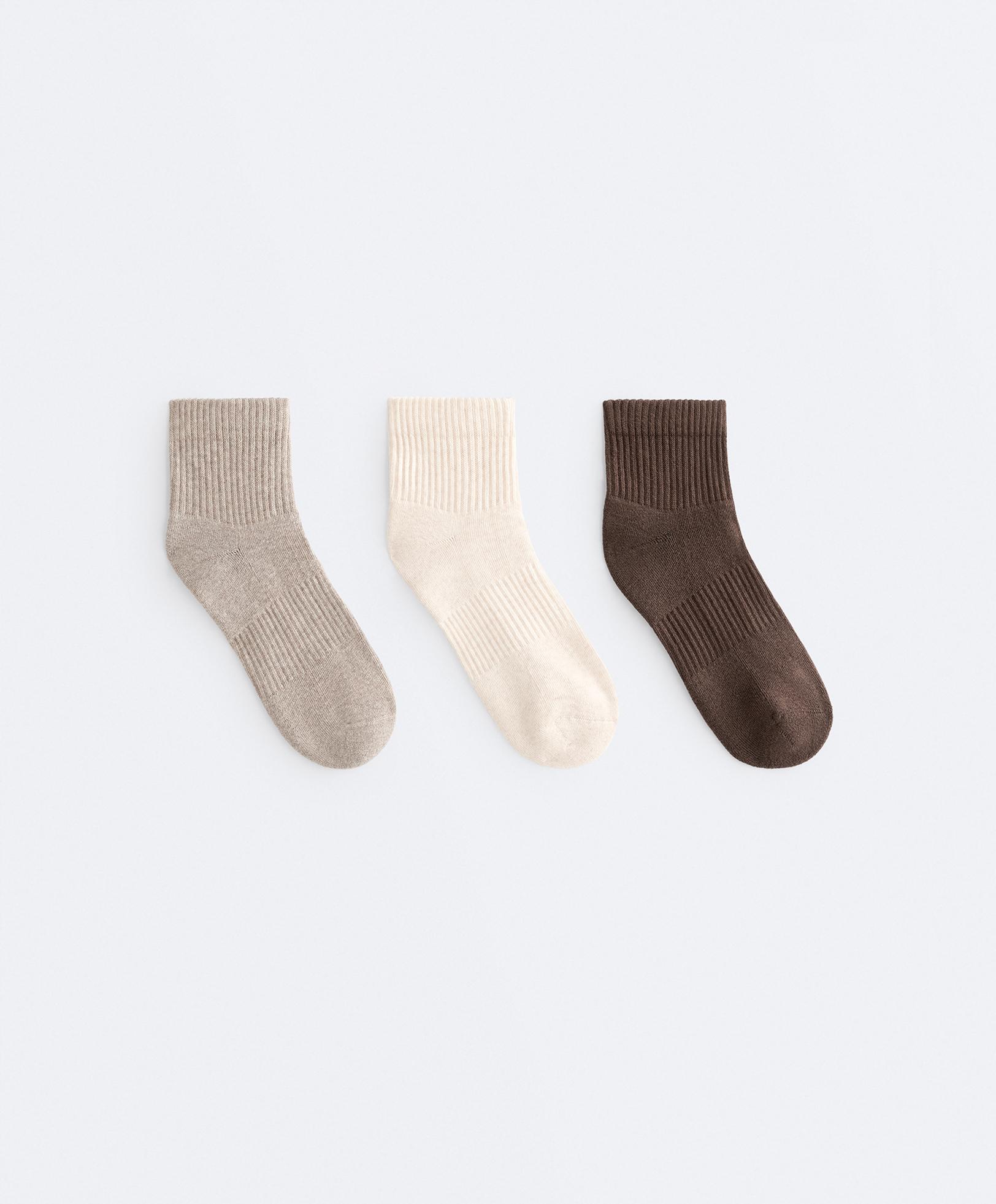 3 pairs of quarter socks with cotton — TAN MELANGE