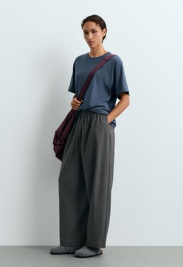 Striped boxy short-sleeved T-shirt — NAVY BLUE 1