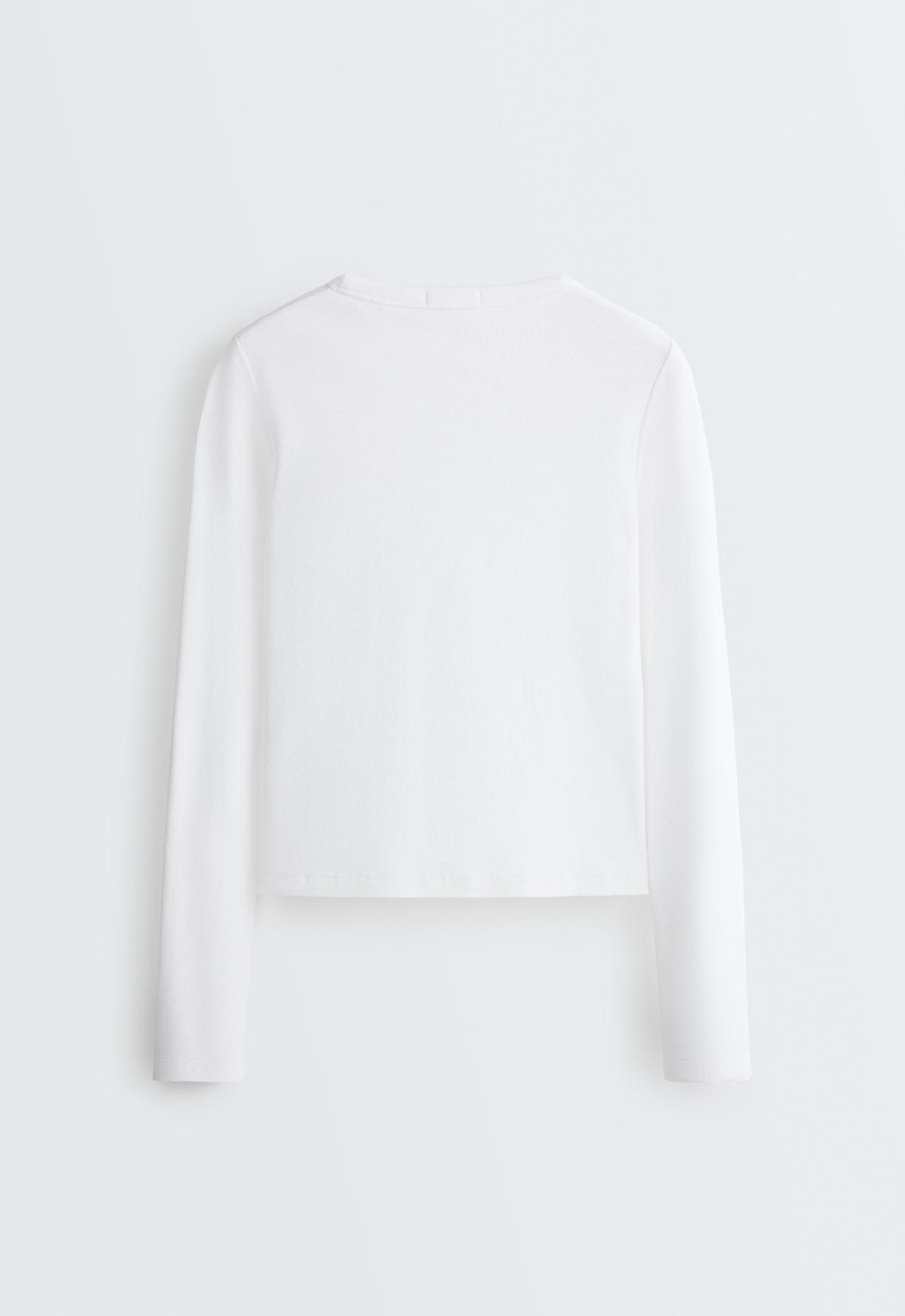 Fitted long-sleeve cotton blend rib t-shirt — WHITE 