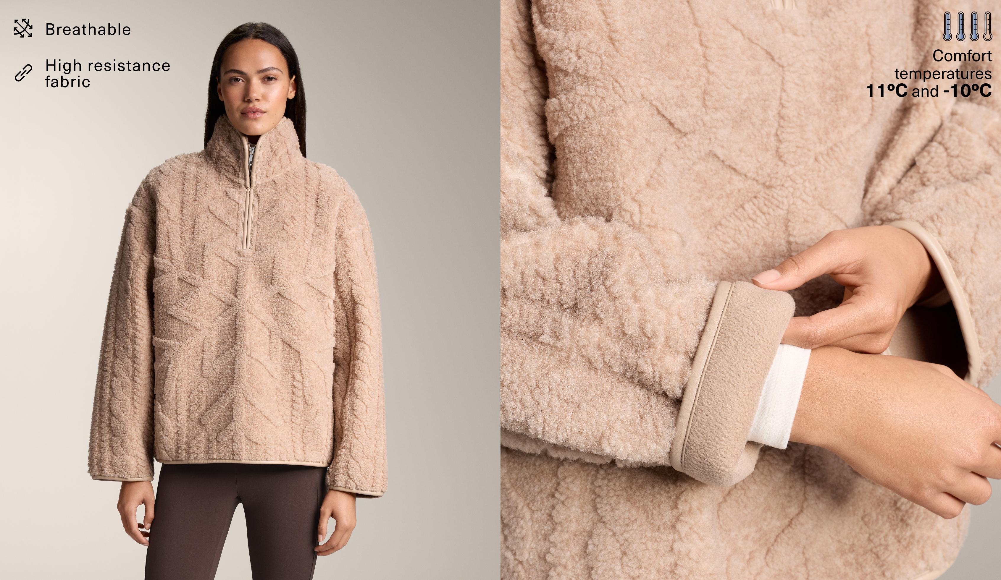 Sweatshirt aus Lammfellimitat mit Schneeflocken-Print - Sale