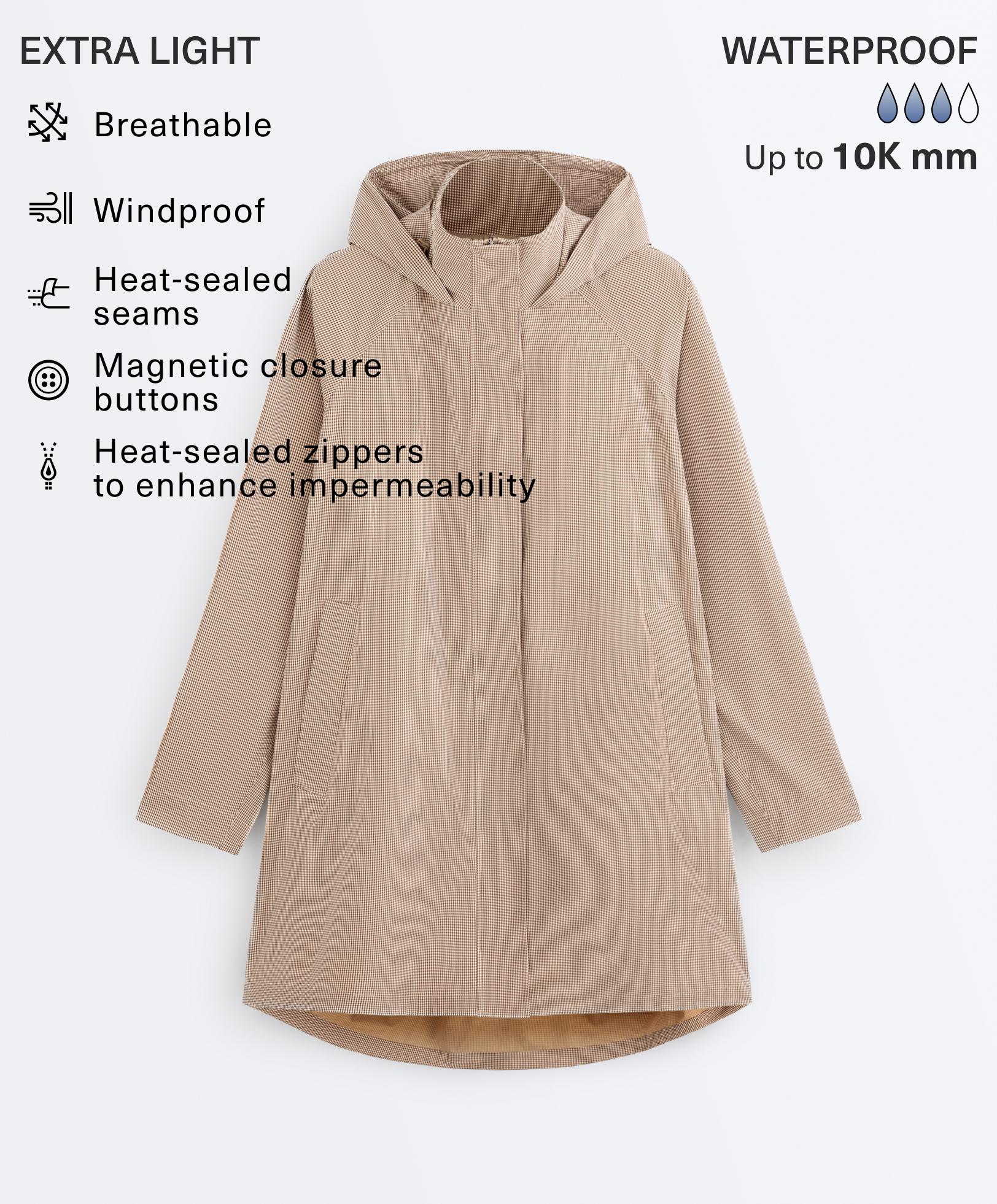 Extra lightweight 10k waterproof gingham jacket — DARK BRICK