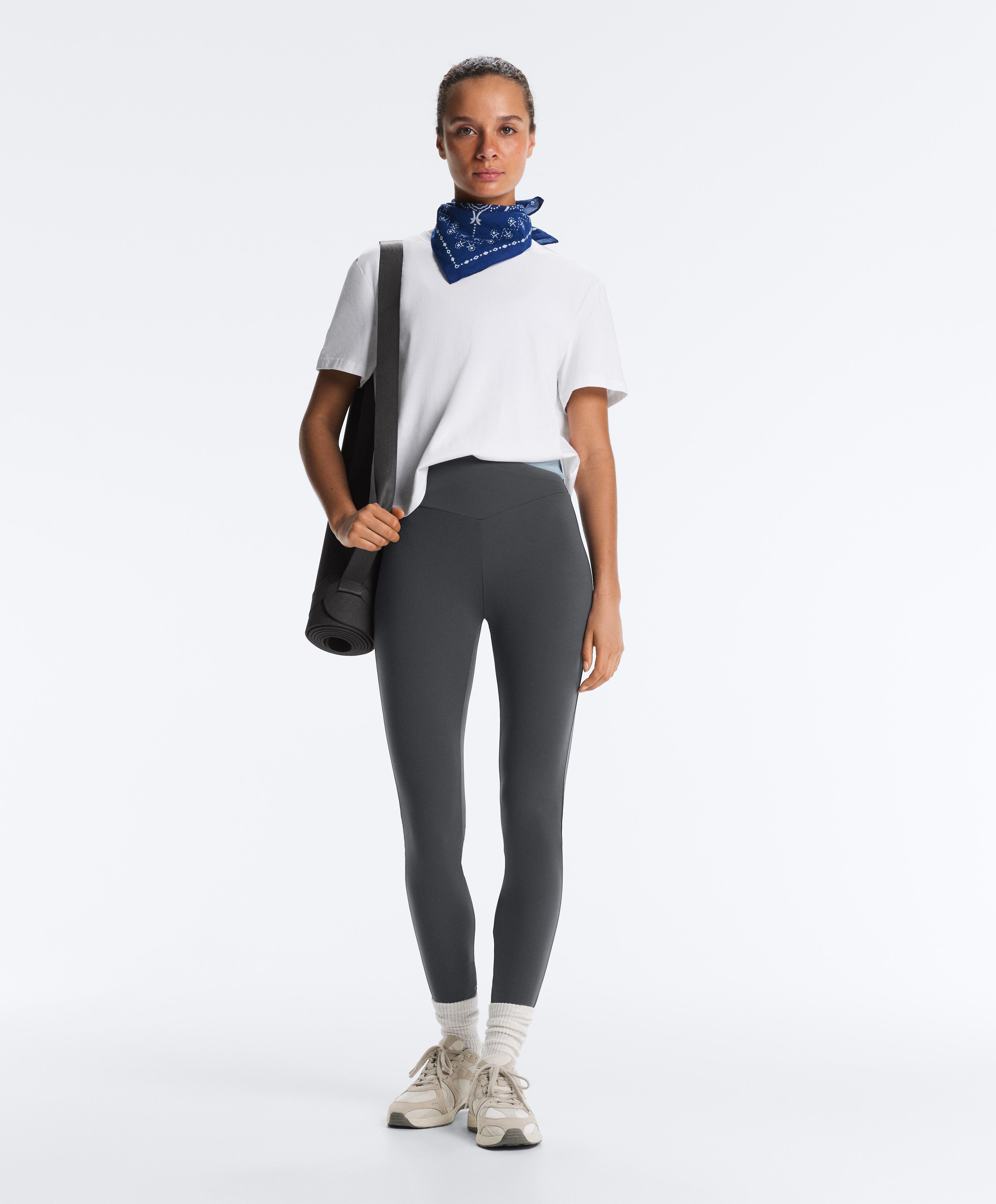 Comfortlux V-waist contrast ankle-length leggings — ASPHALT