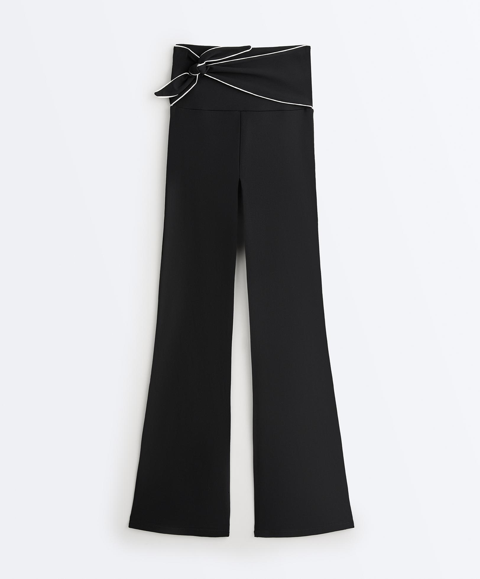 Comfortlux high-rise flare trousers with bow — BLACK