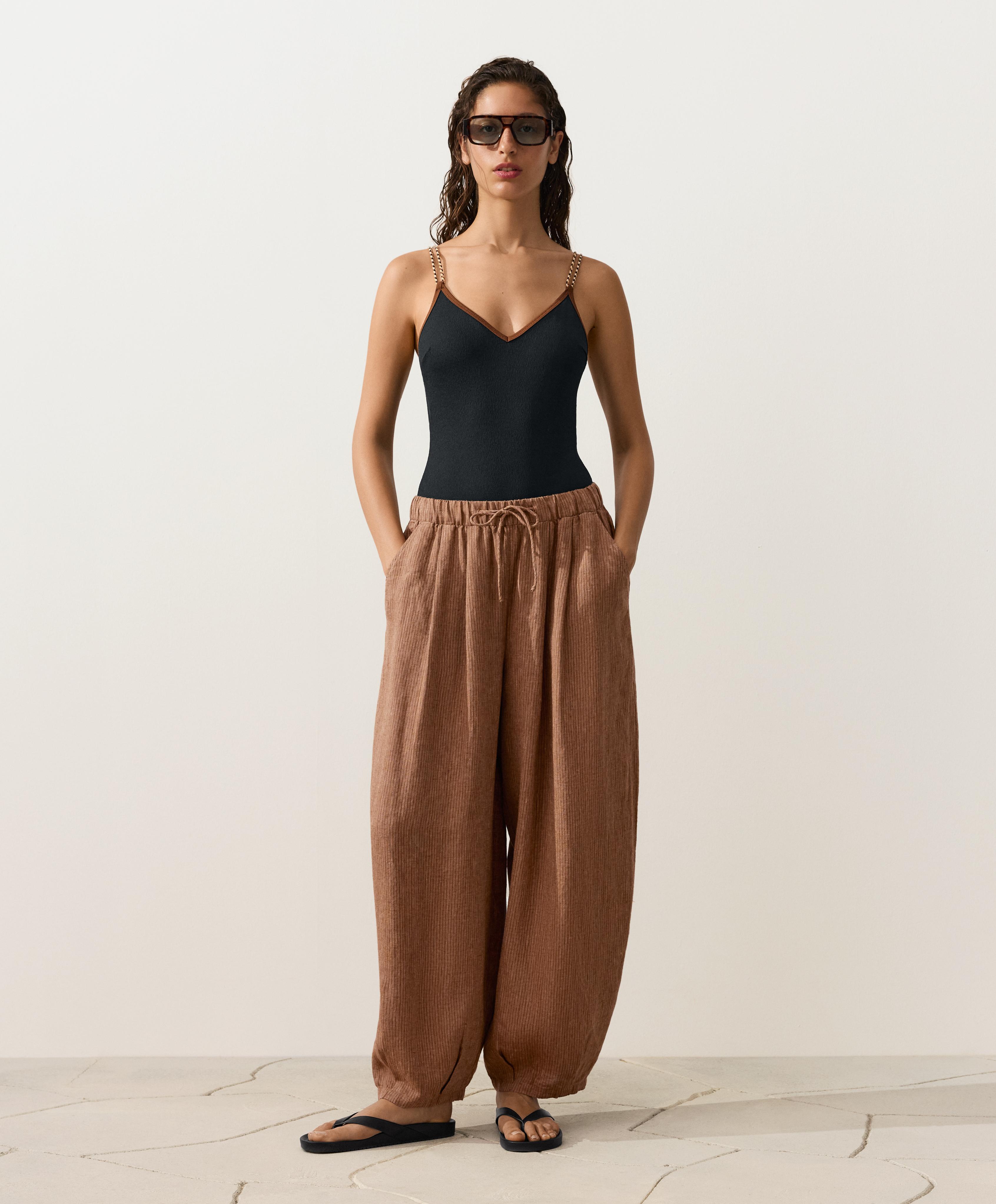 Contrast braid triangle swimsuit — BLACK