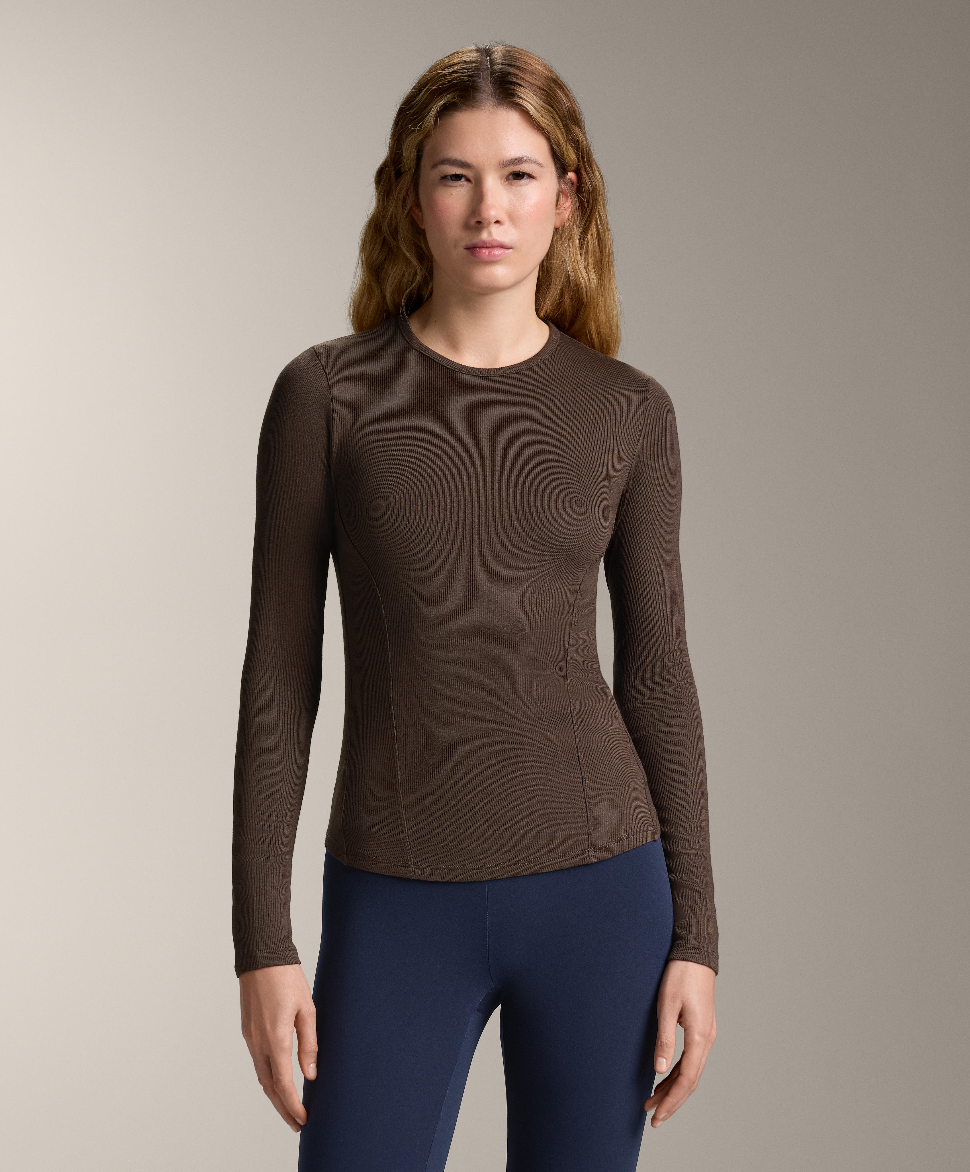 Long sleeve rib T-shirt with cotton and modal