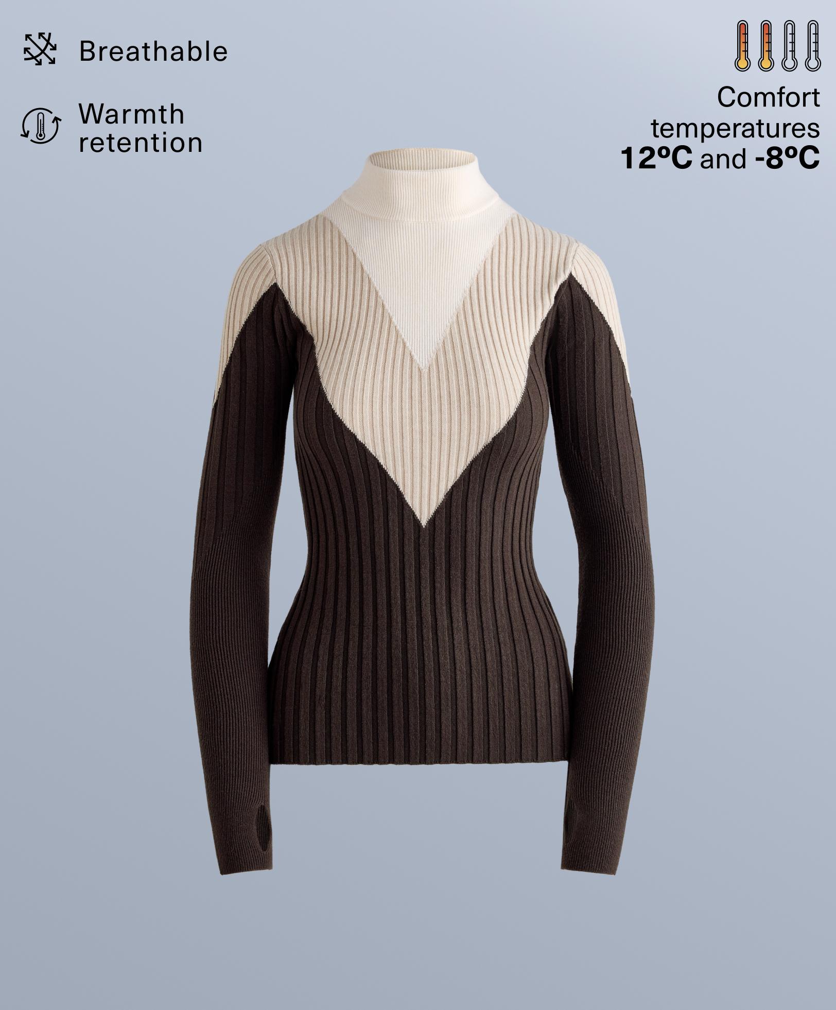 Thermal base layer rib knit T-shirt with contrasting high neck