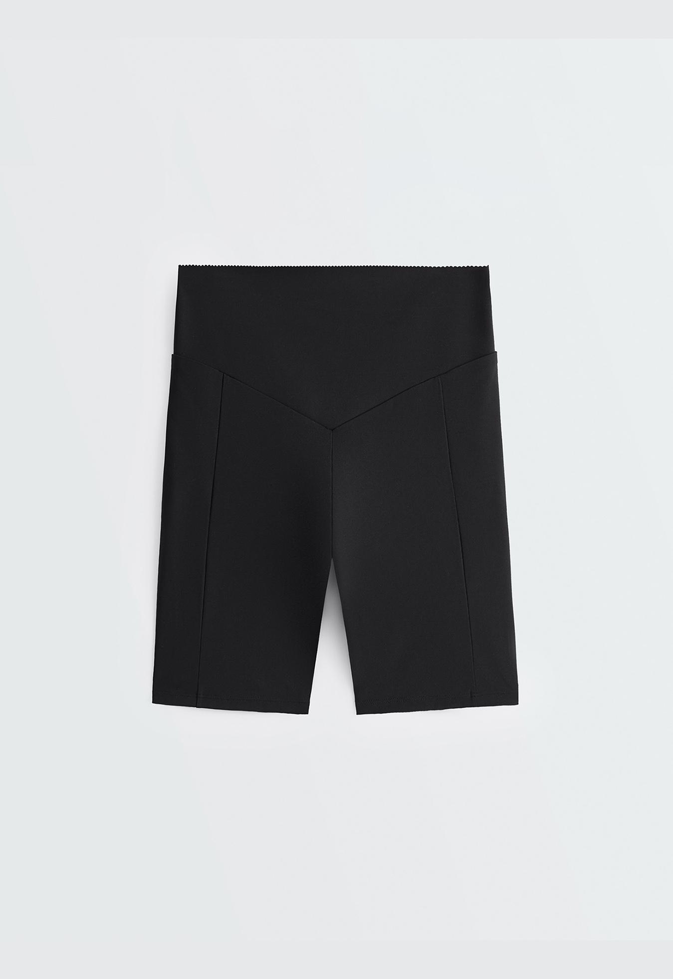 Compressive 20cm high-waisted cycle leggings with pockets — BLACK