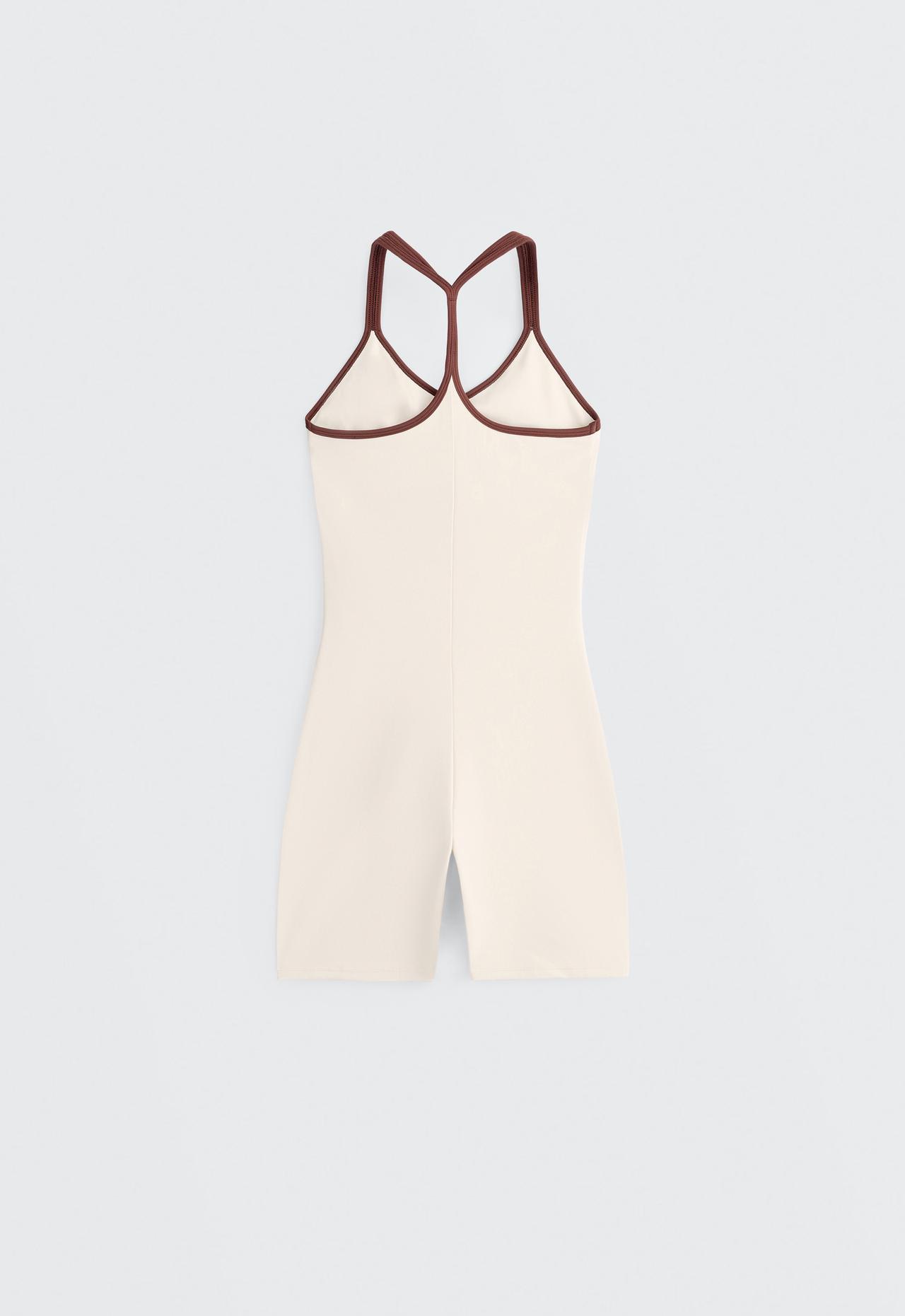 Comfortlux short jumpsuit with contrast double straps — PALE ECRU