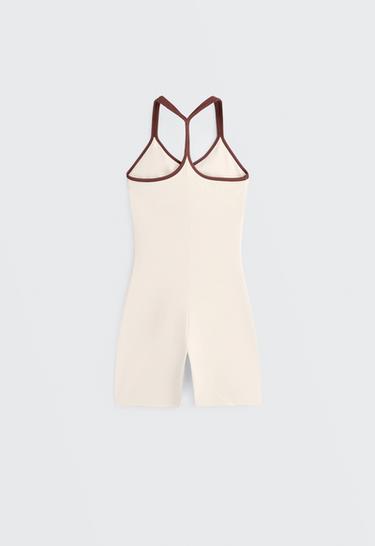 Comfortlux short jumpsuit with contrast double straps — PALE ECRU 7