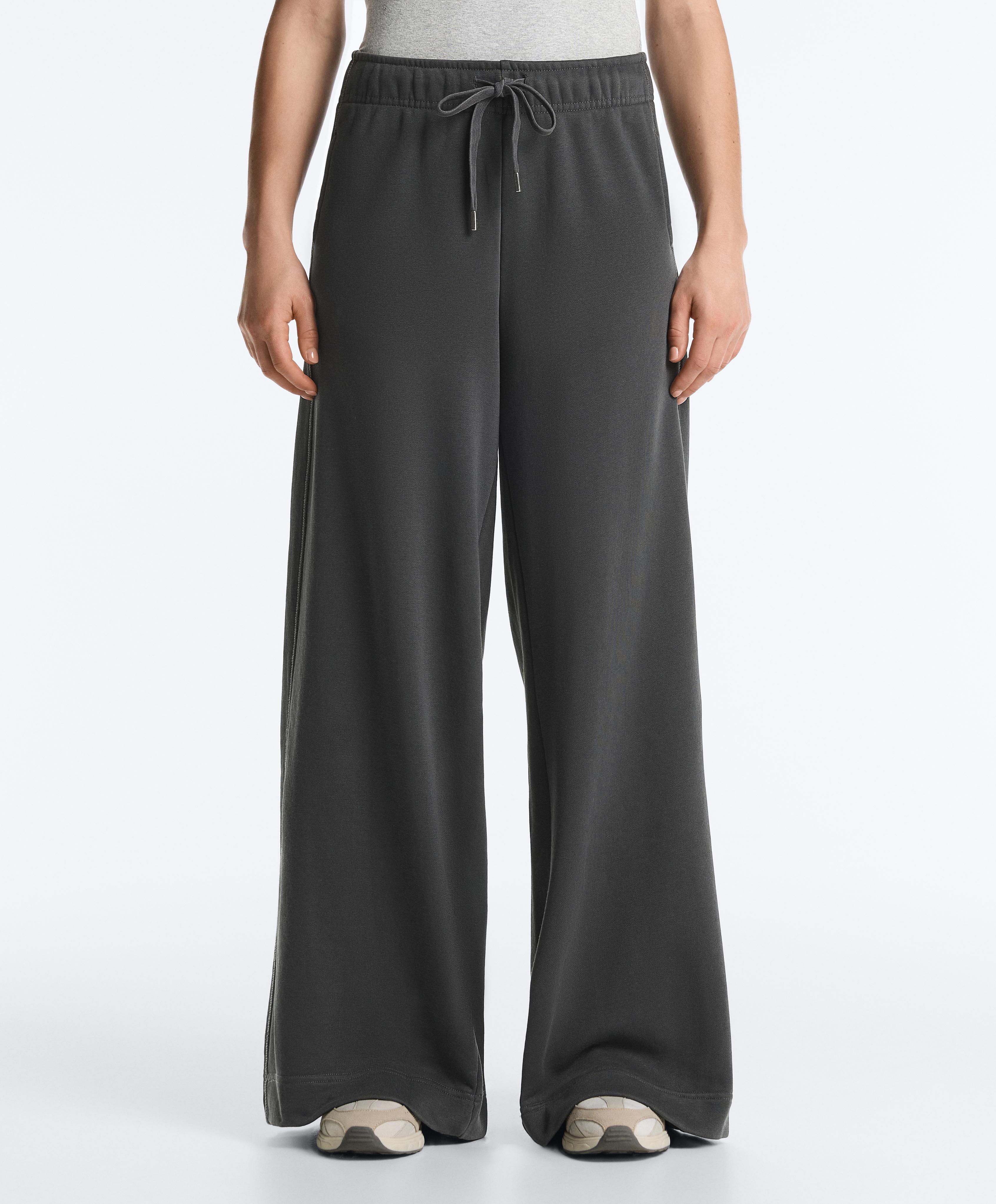 Fleece cotton blend straight-leg trousers — DARK ANTHRACITE