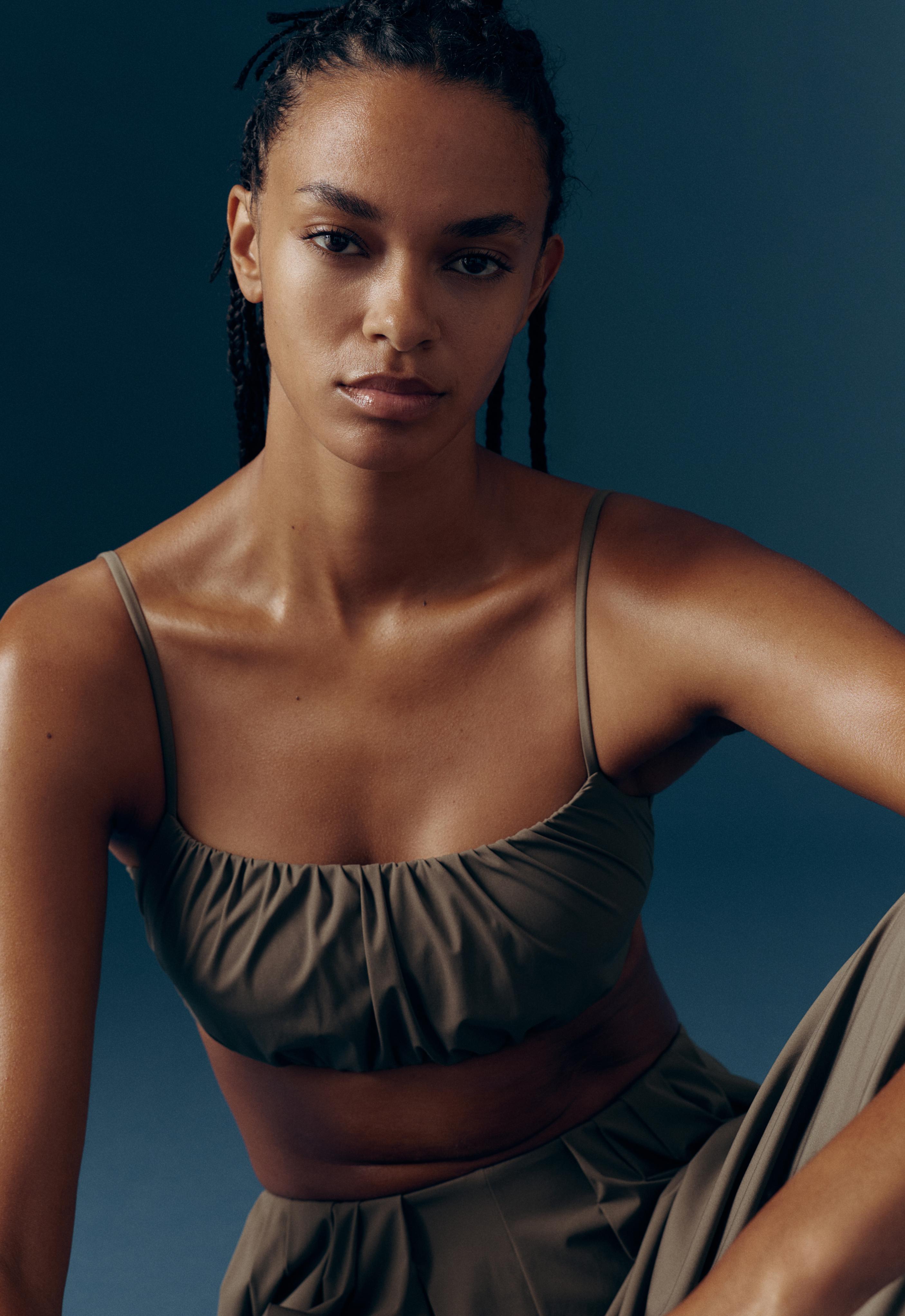 Light Touch ruched low-support bra — KHAKI-GREY