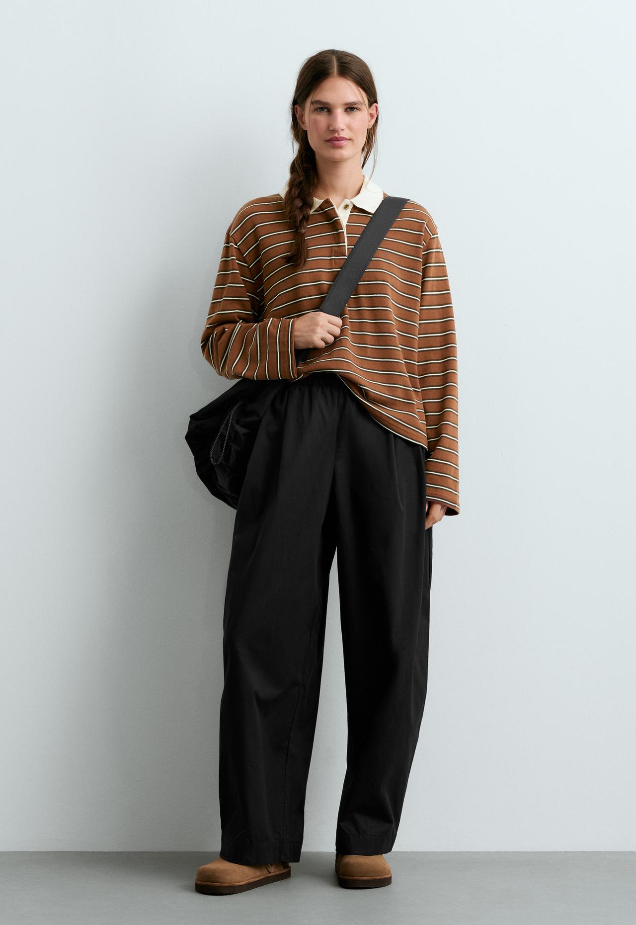 Piqué cotton striped polo shirt — TERRACOTTA