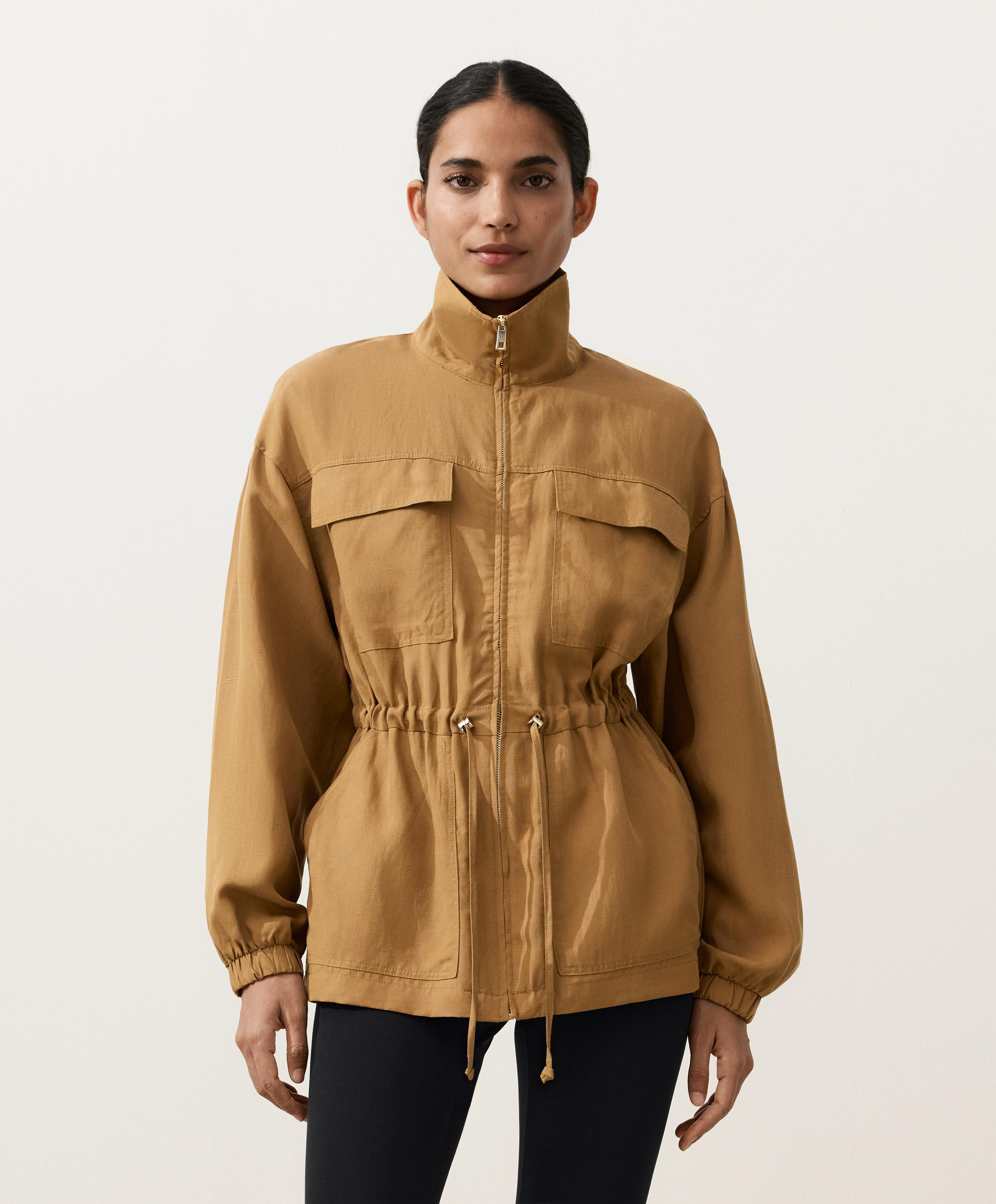 Lyocell and 24% linen blend ruched waist jacket — COPPER