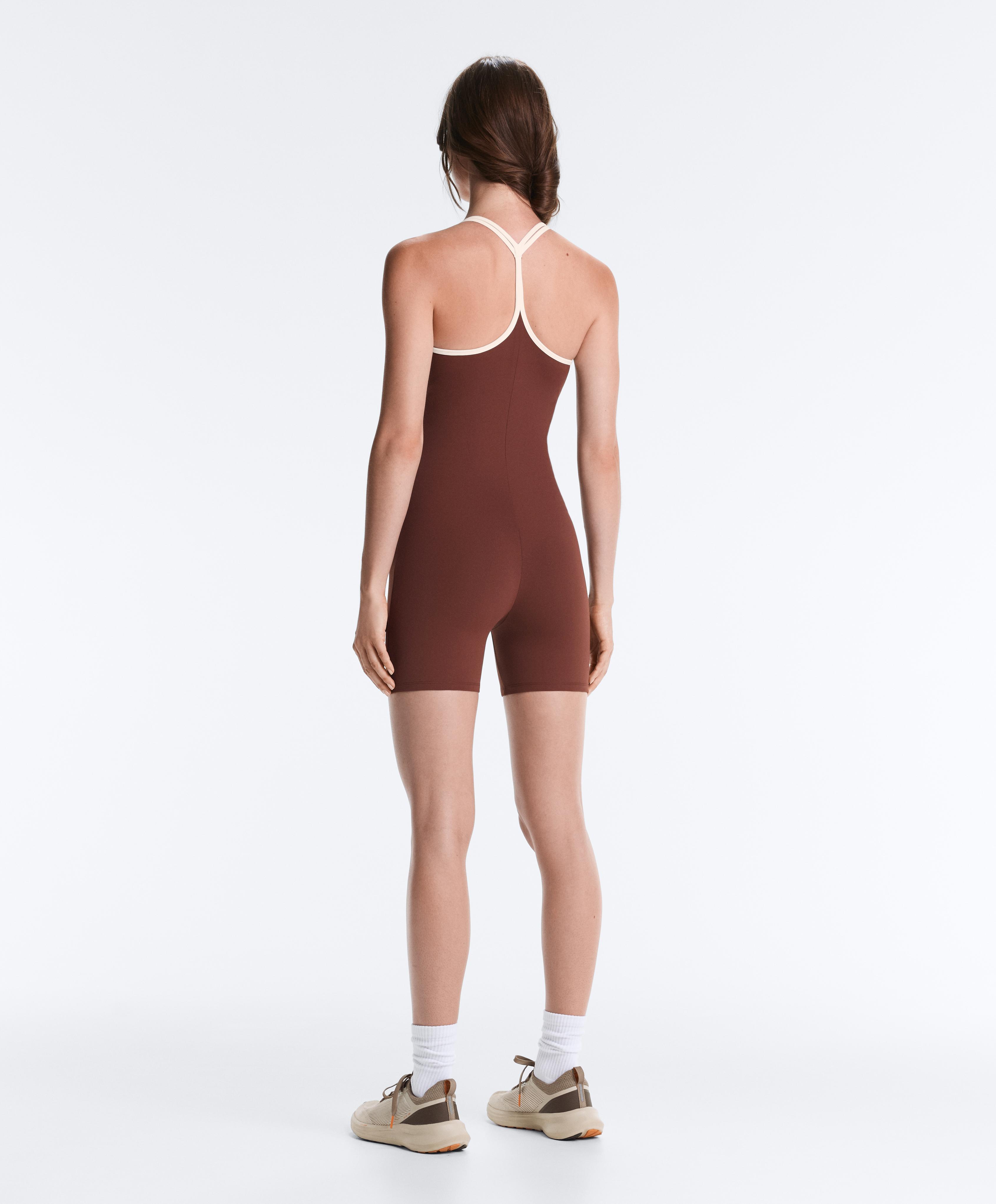 Comfortlux short jumpsuit with contrast double straps — TERRACOTTA