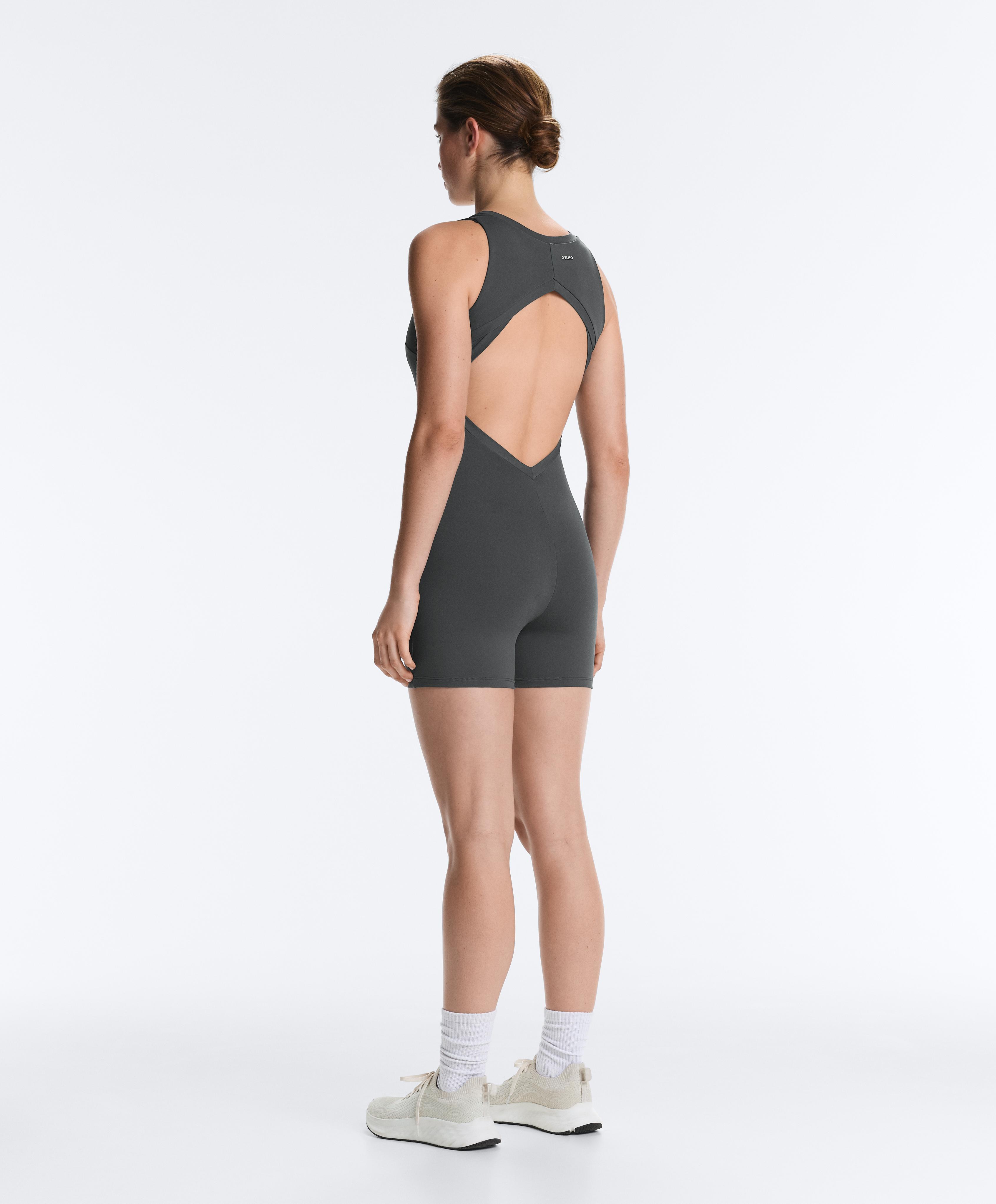 Open-back Comfortlux short jumpsuit — STEEL GREY