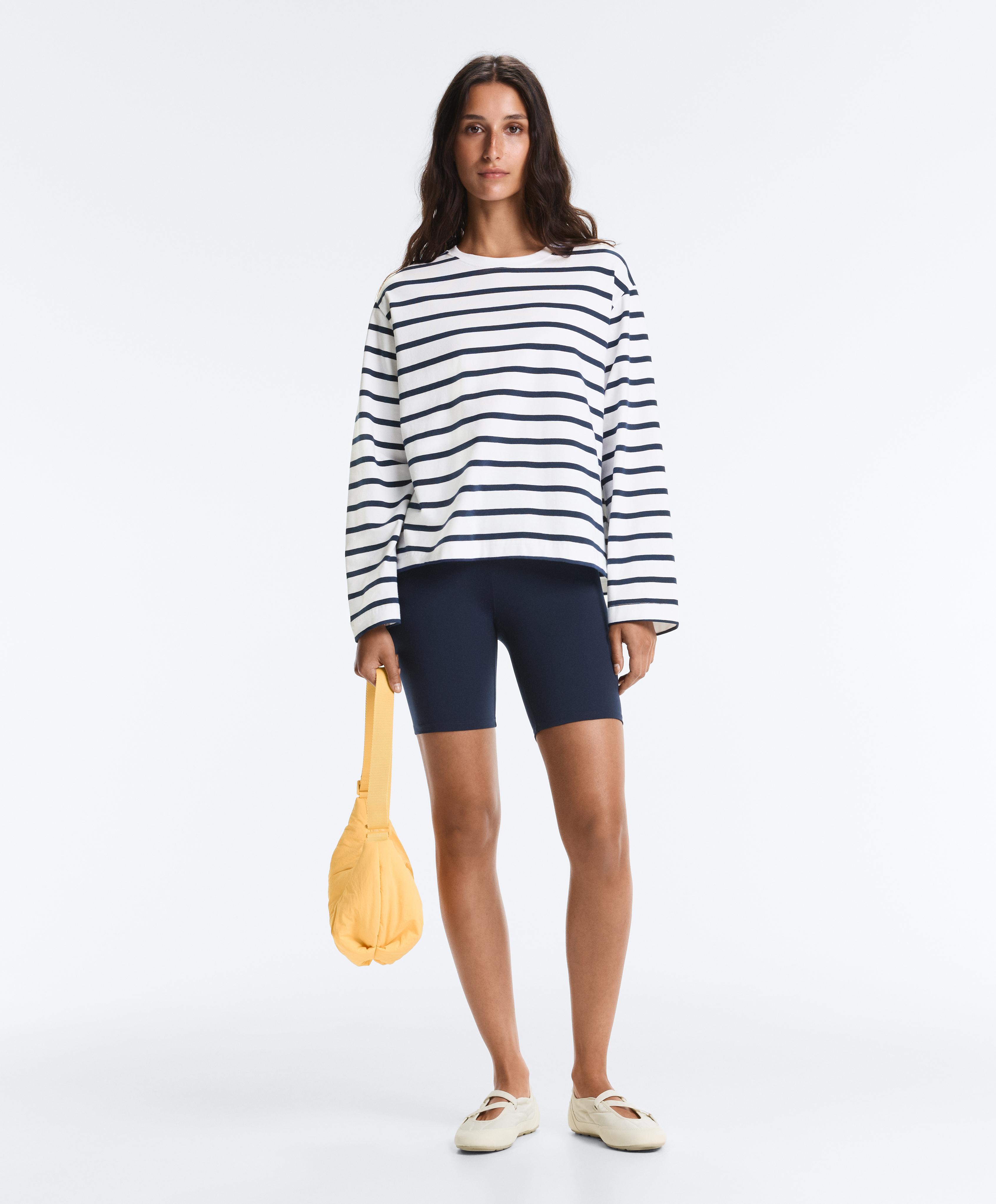 Boxy oversize striped cotton blend long sleeve T-shirt — NAVY BLUE