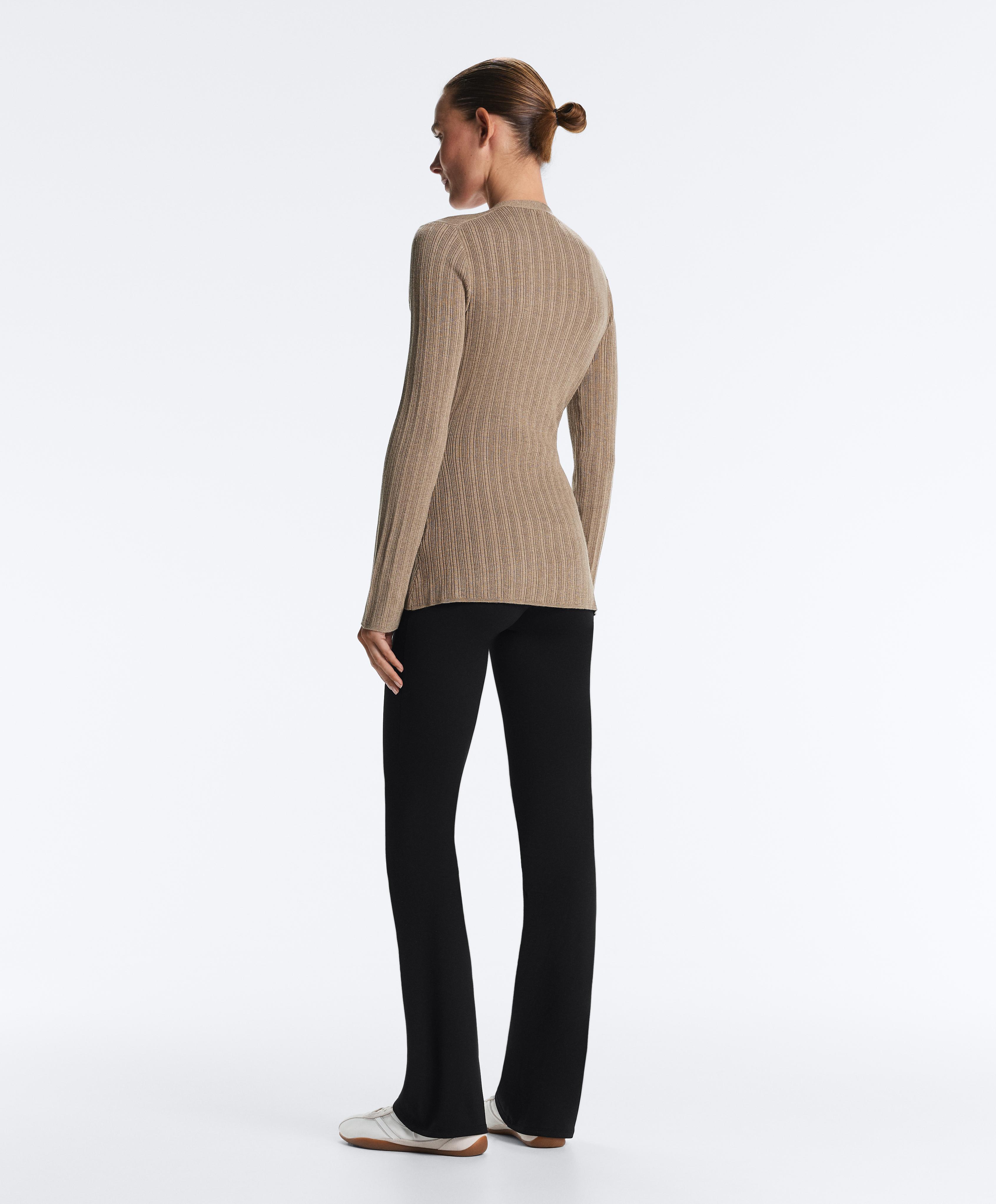 Long rib knit jacket with side tie fastening — DARK TAUPE