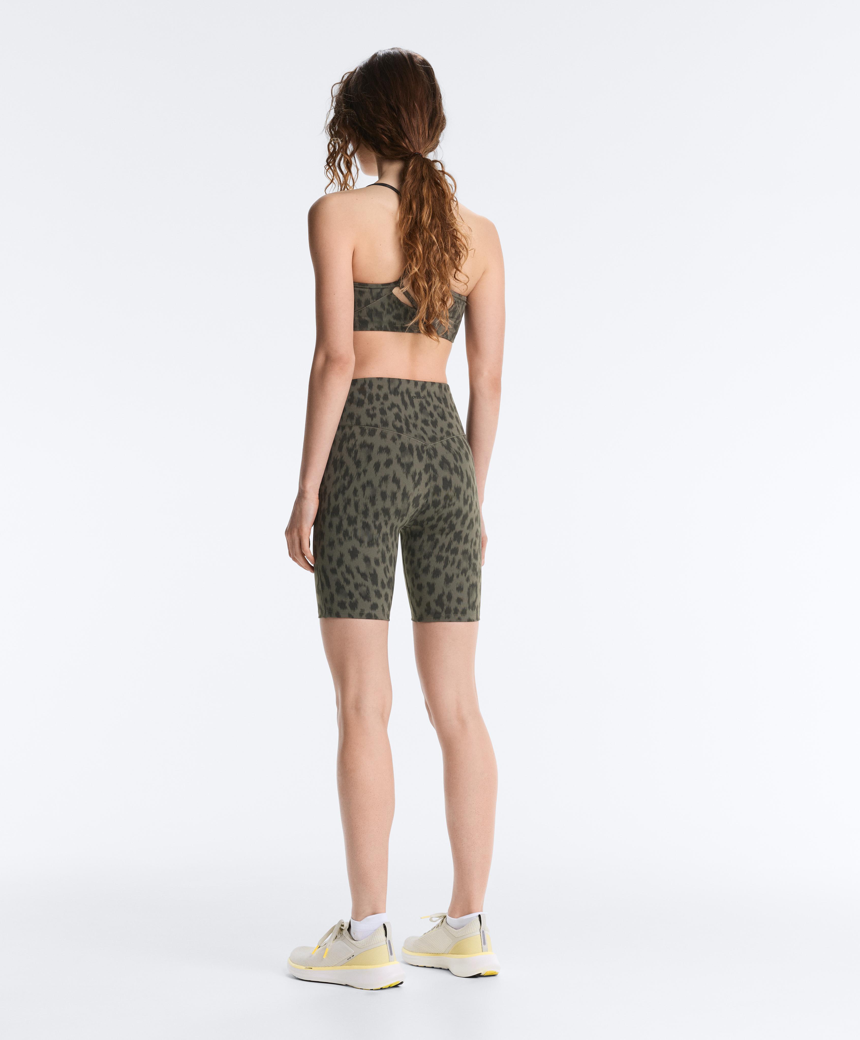 Evermove high-rise 20cm leopard print cycle leggings — DARK KHAKI