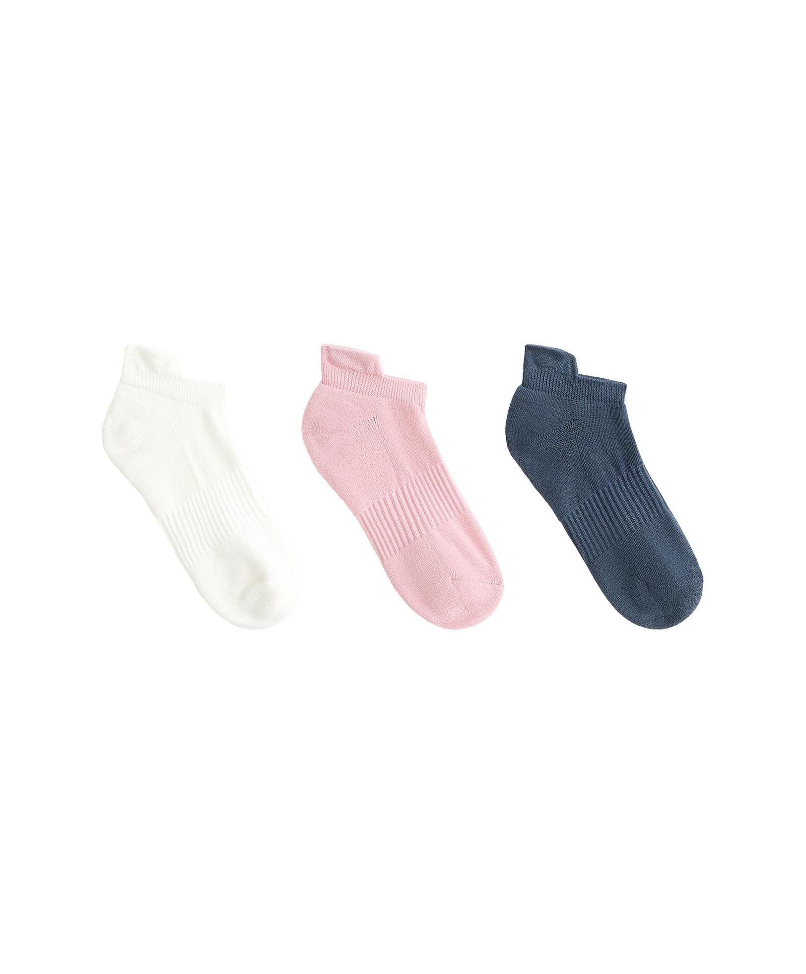 3 pairs of tab cotton blend sneaker socks — PALE PINK