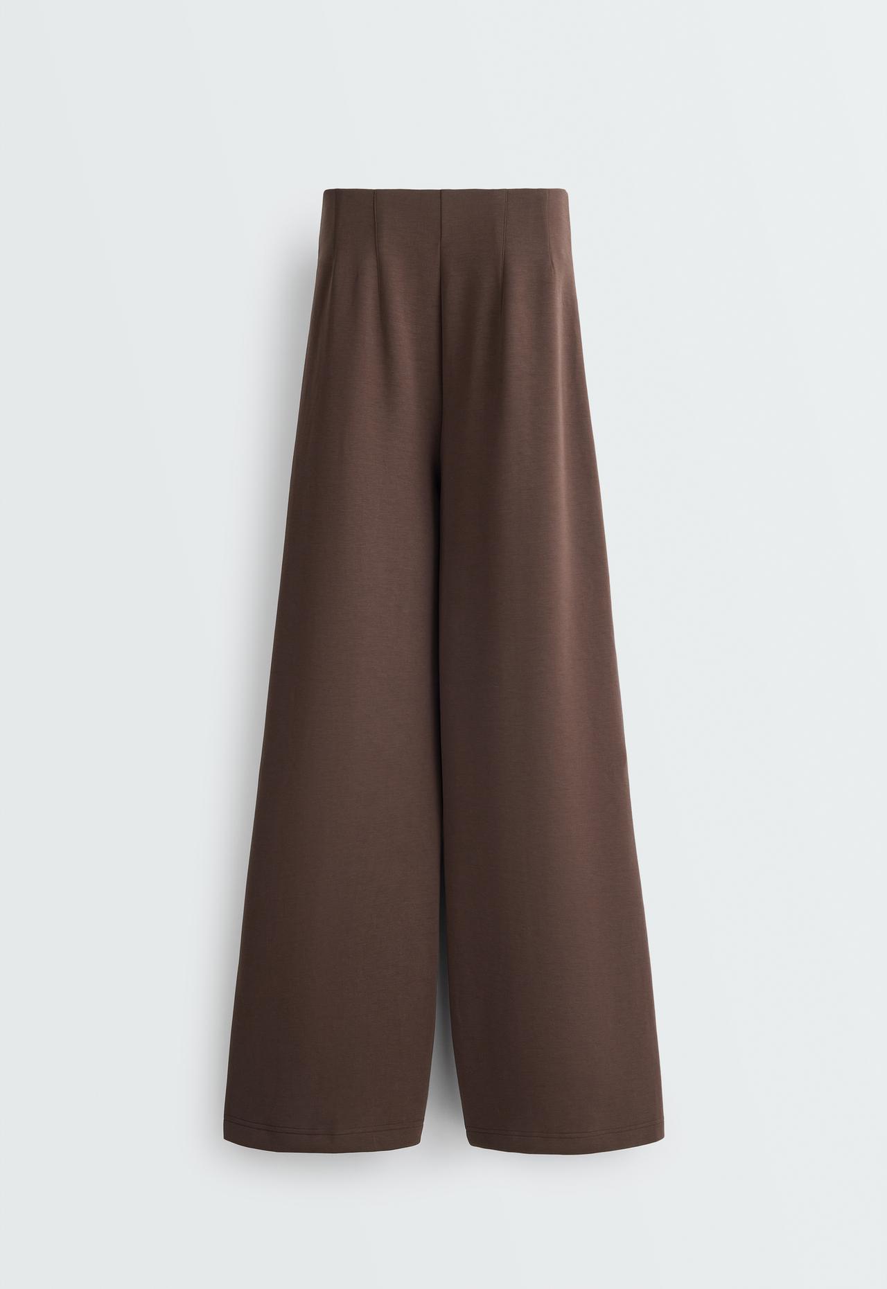 Straight super high rise trousers with modal — DARK REDDISH‑BROWN