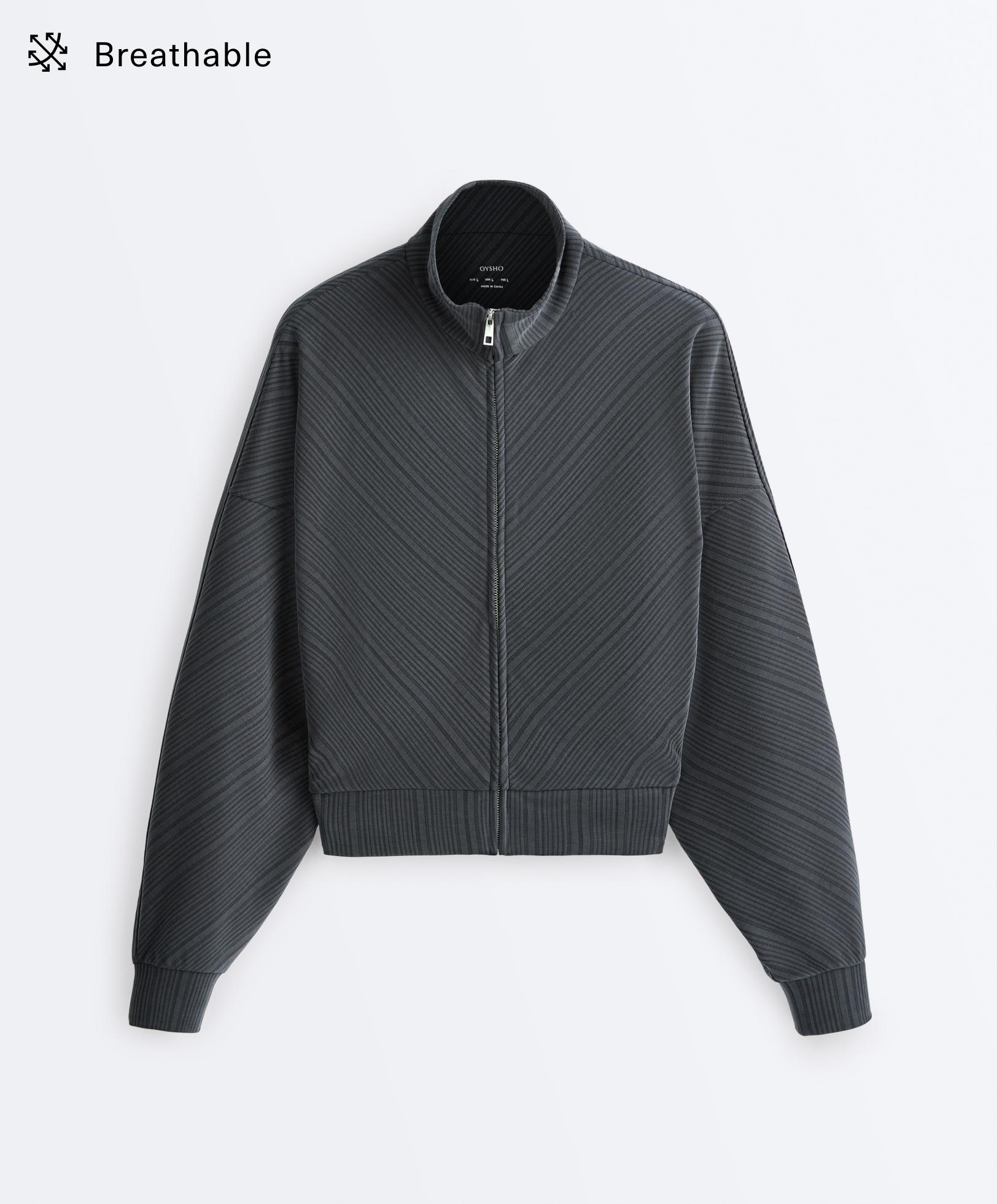 Asymmetric stripe jacket with modal — ASPHALT