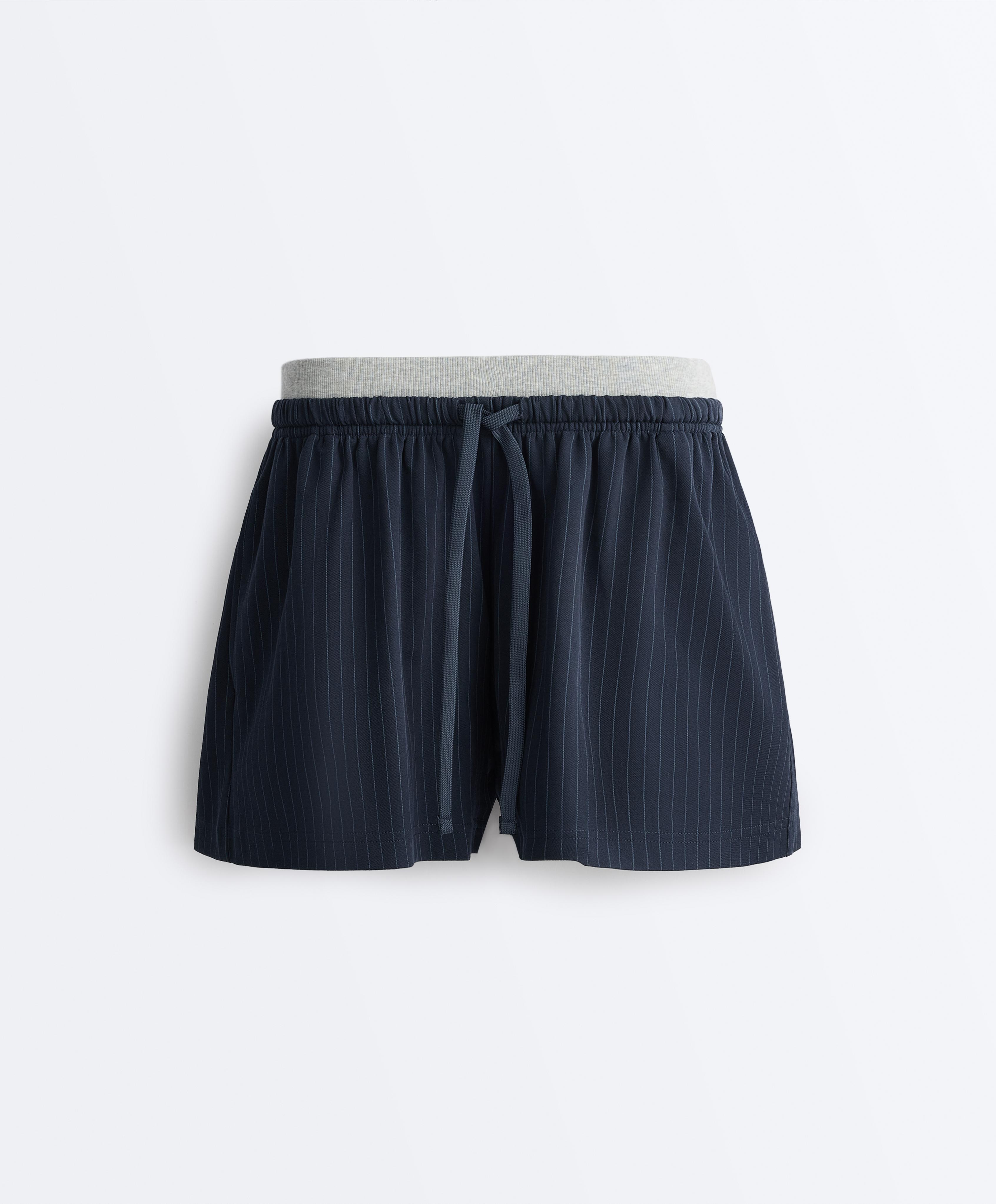Pinstripe cotton pique shorts — NAVY BLUE