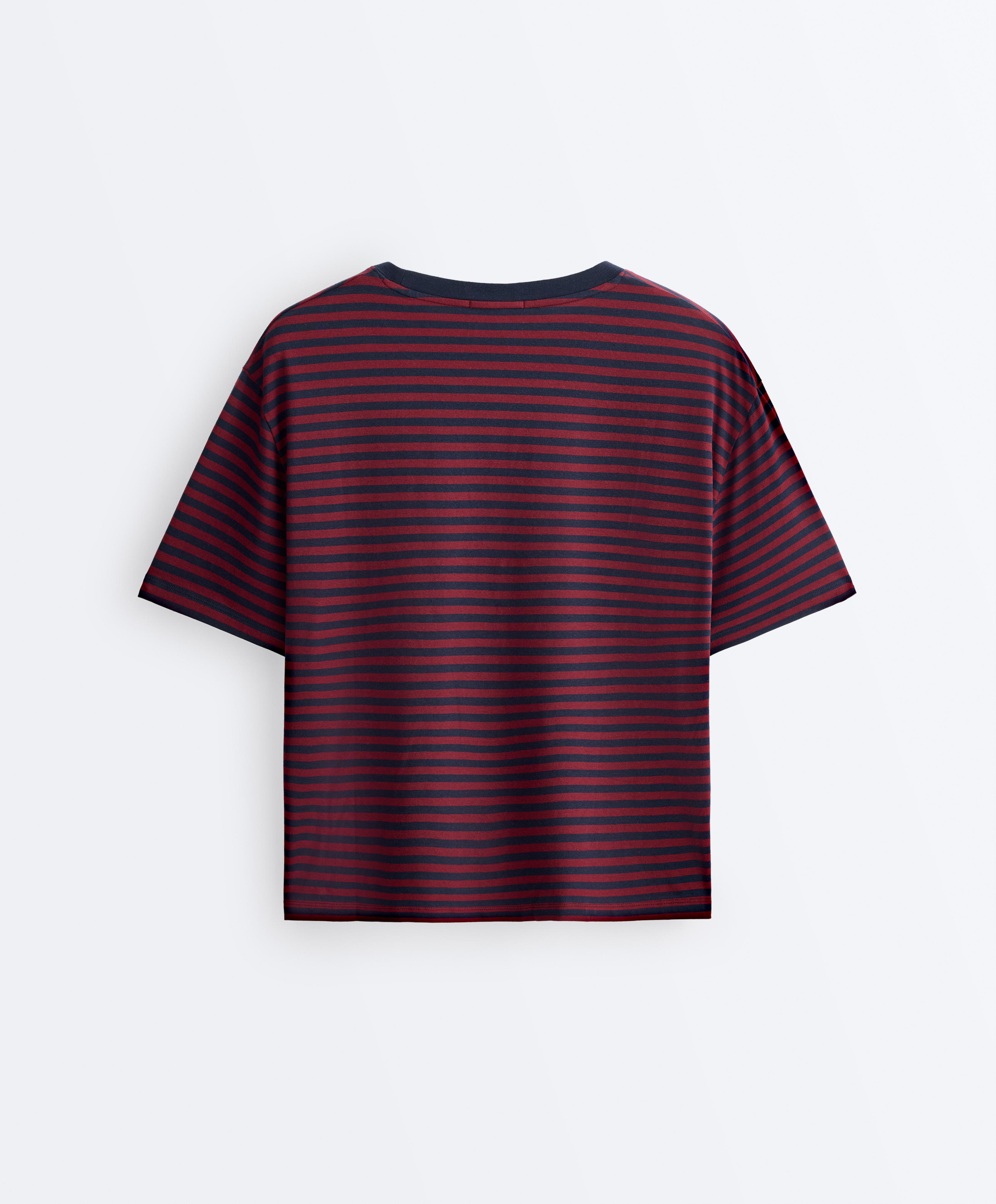Boxy short sleeve striped cotton blend T-shirt — BRIGHT RED